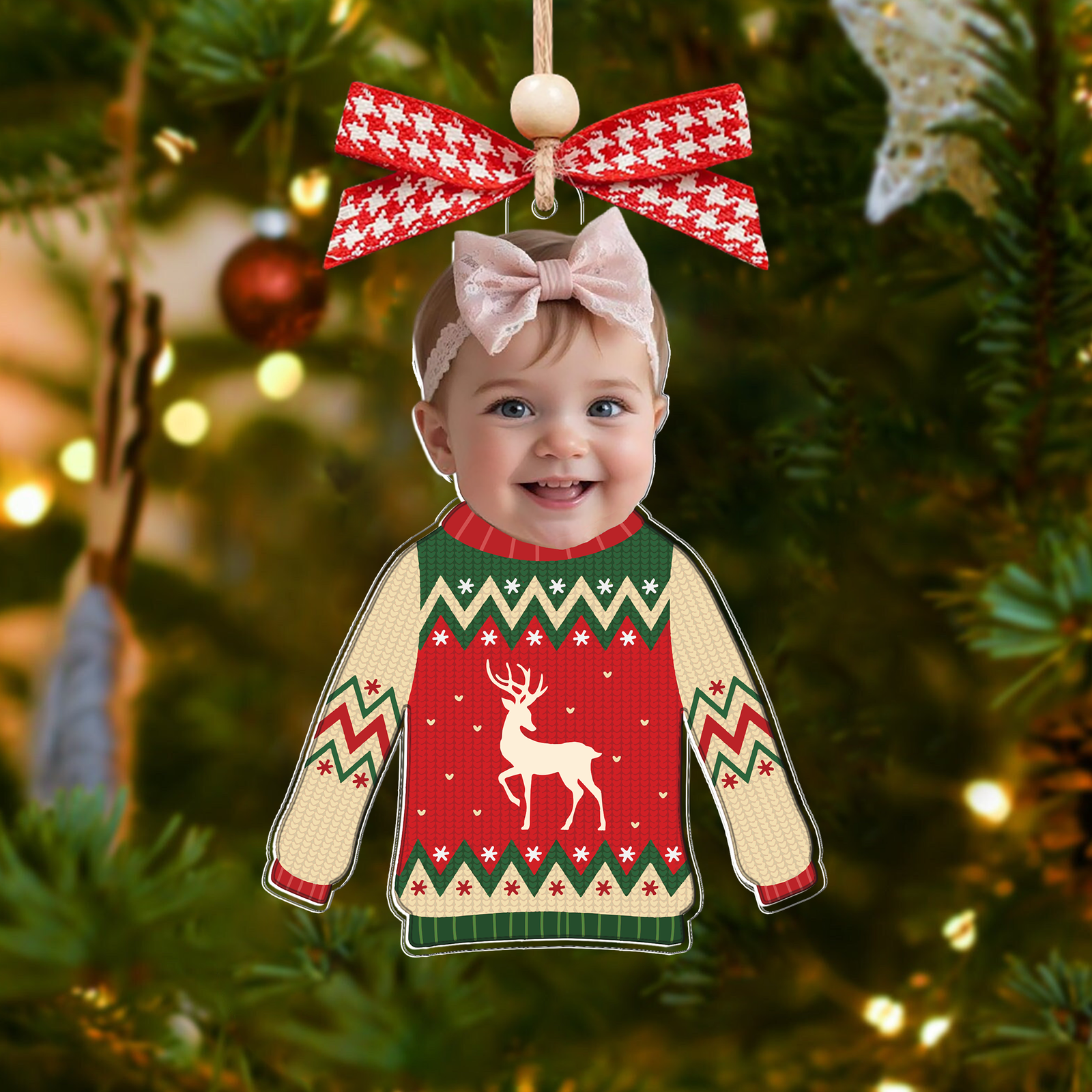 Personalized Kid's Face Christmas Ornament, Custom Photo Funny Kid In Christmas Ugly Sweater, Baby Photo Ornament CF651 - 19Gifts
