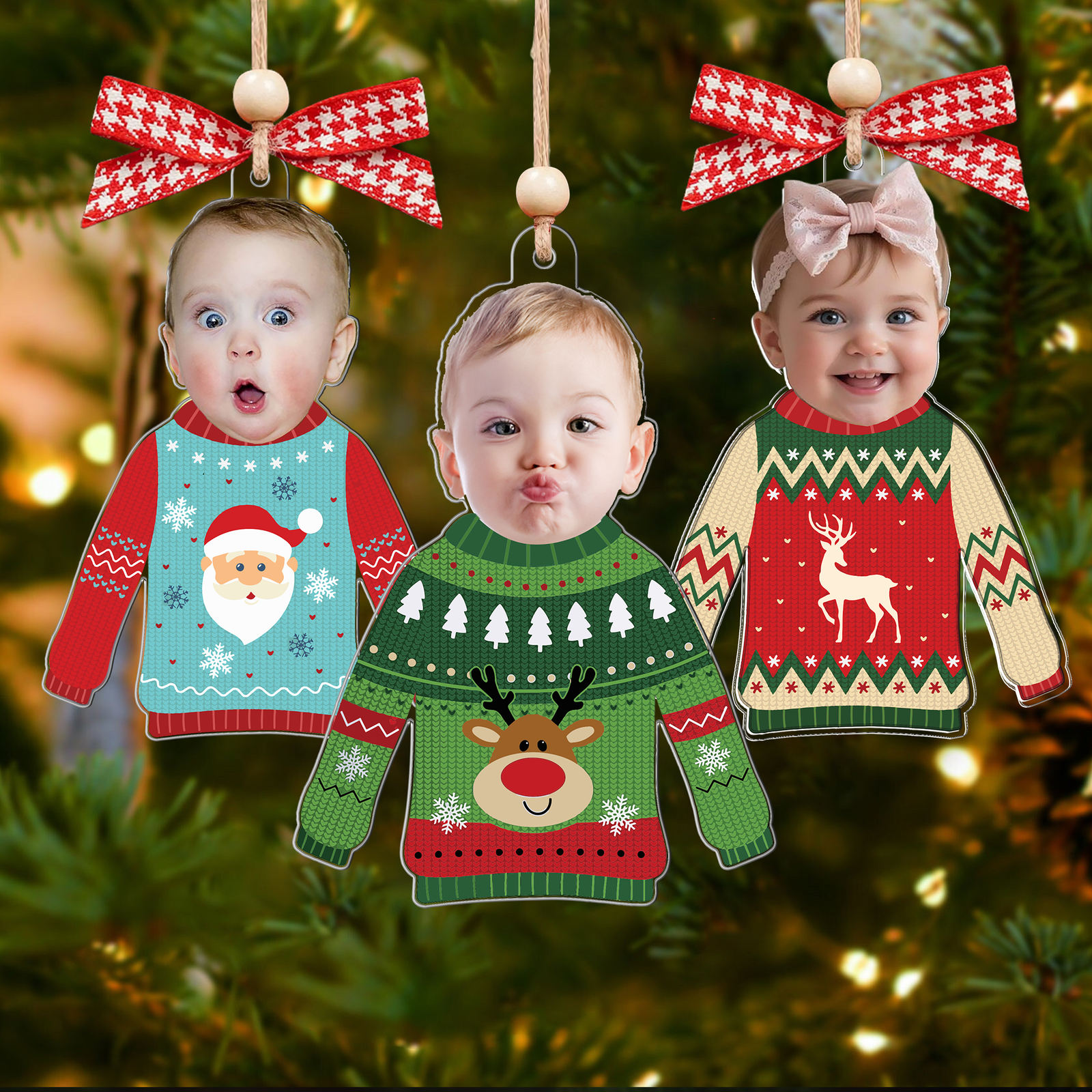 Personalized Kid's Face Christmas Ornament, Custom Photo Funny Kid In Christmas Ugly Sweater, Baby Photo Ornament CF651 - 19Gifts