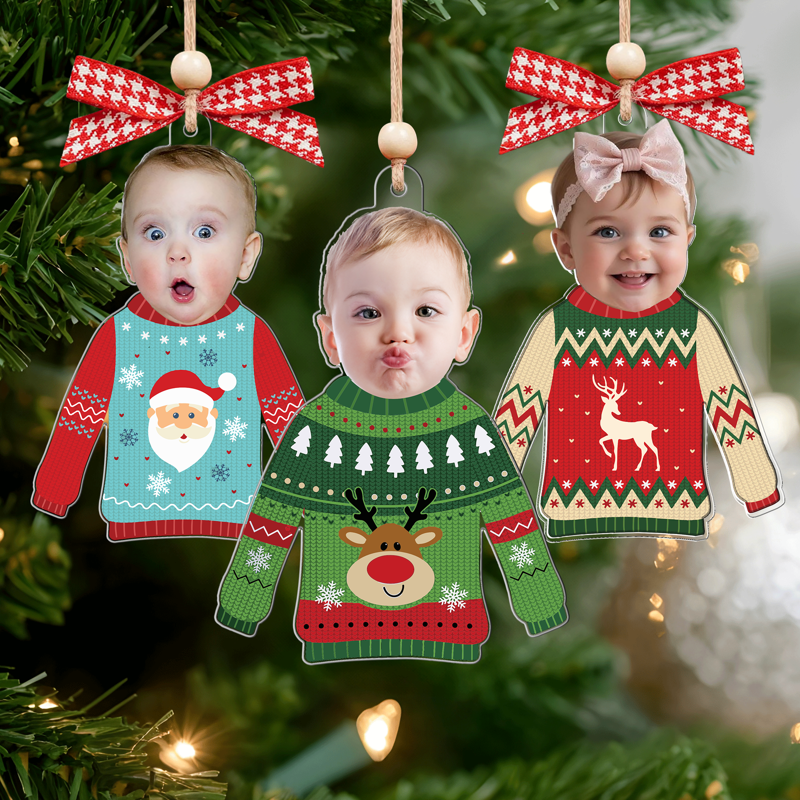 Personalized Kid's Face Christmas Ornament, Custom Photo Funny Kid In Christmas Ugly Sweater, Baby Photo Ornament CF651 - 19Gifts