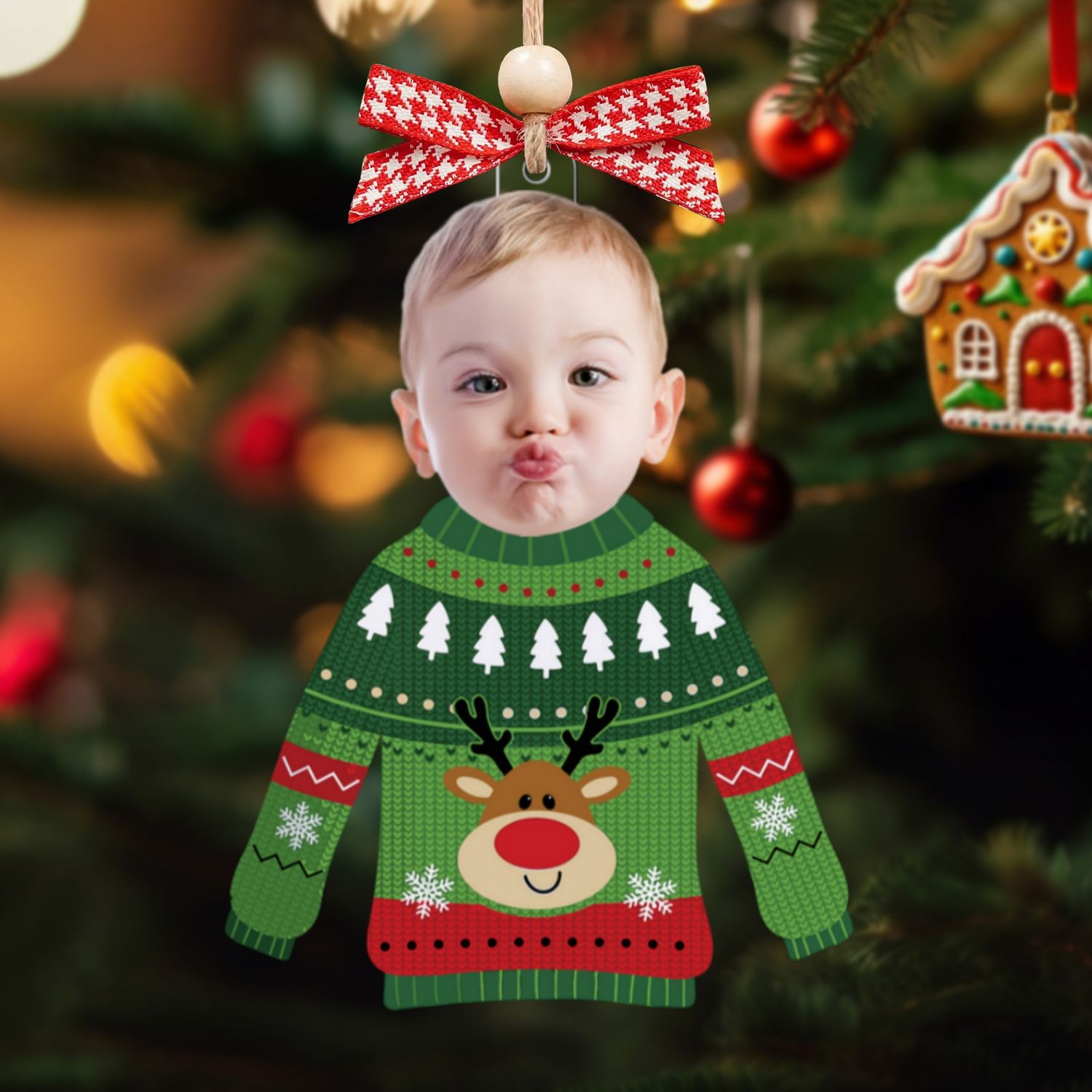 Personalized Kid's Face Christmas Ornament, Custom Photo Funny Kid In Christmas Ugly Sweater, Baby Photo Ornament CF651 - 19Gifts