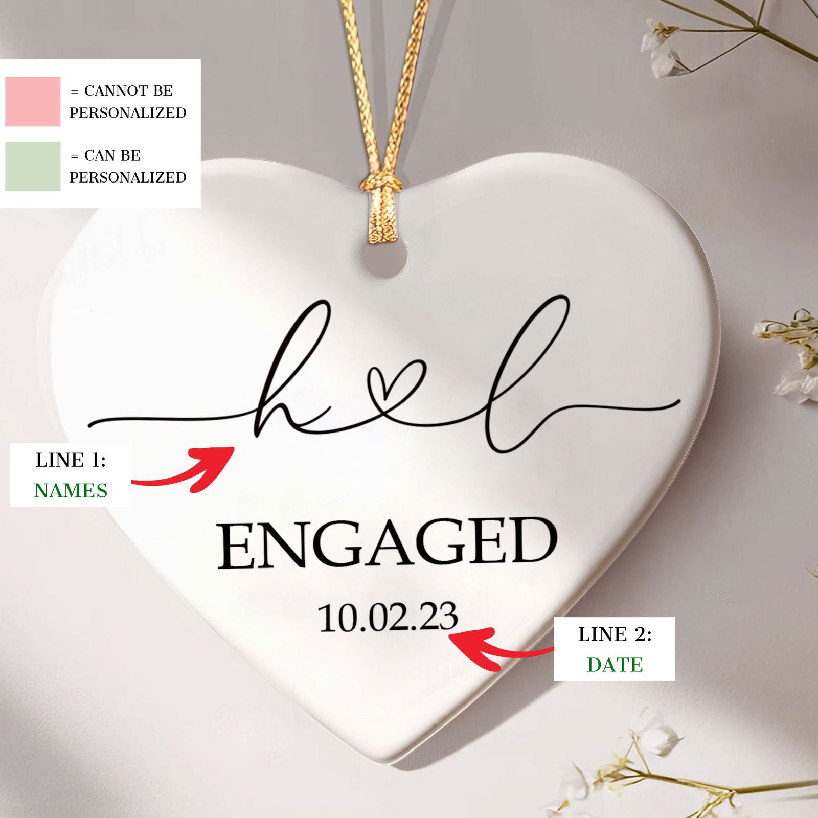 Personalized Married Ornament Wedding Gift, Wedding Date ornament, Heart Calendar, Anniversary Gift CY05-10 - 19Gifts