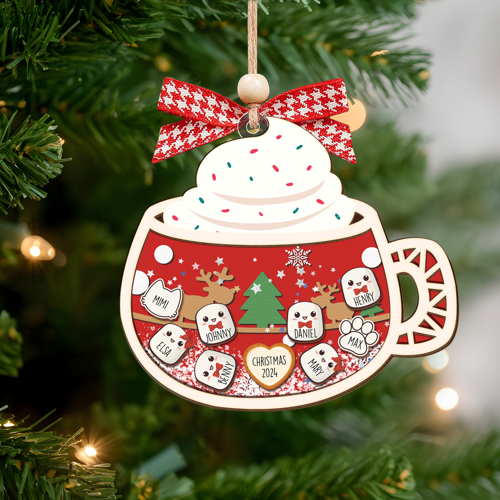 Personalized Marshmallows Family Shaker Ornament, 3-Layered Shaker Family Ornament With Pets CF939 - 19Gifts