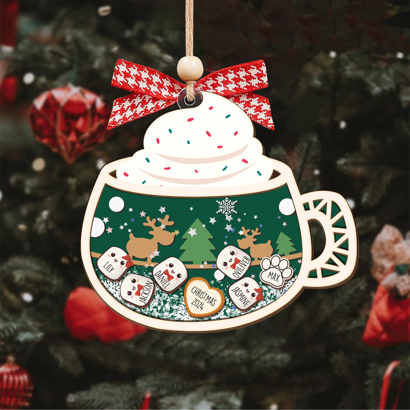 Personalized Marshmallows Family Shaker Ornament, 3-Layered Shaker Family Ornament With Pets CF939 - 19Gifts