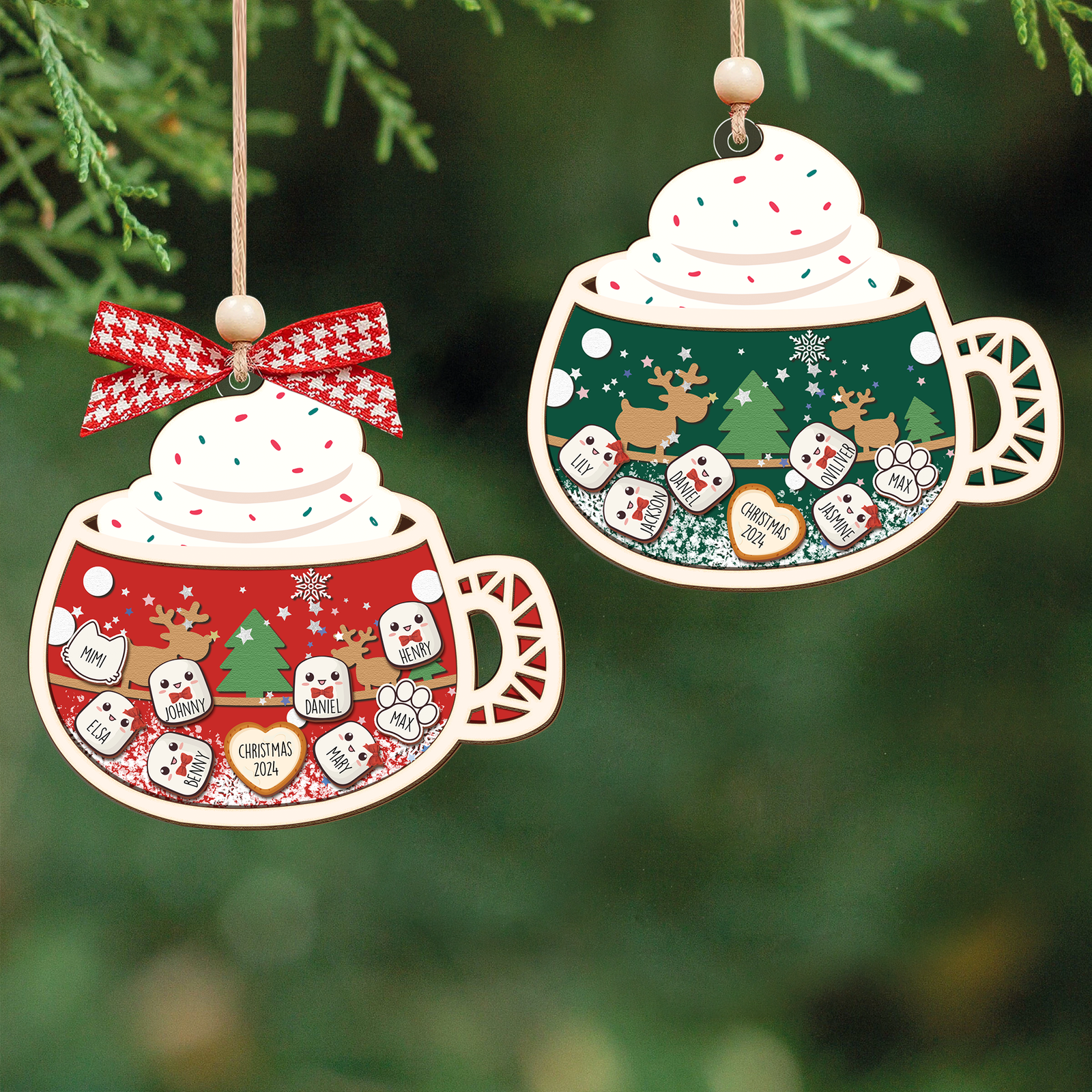 Personalized Marshmallows Family Shaker Ornament, 3-Layered Shaker Family Ornament With Pets CF939 - 19Gifts