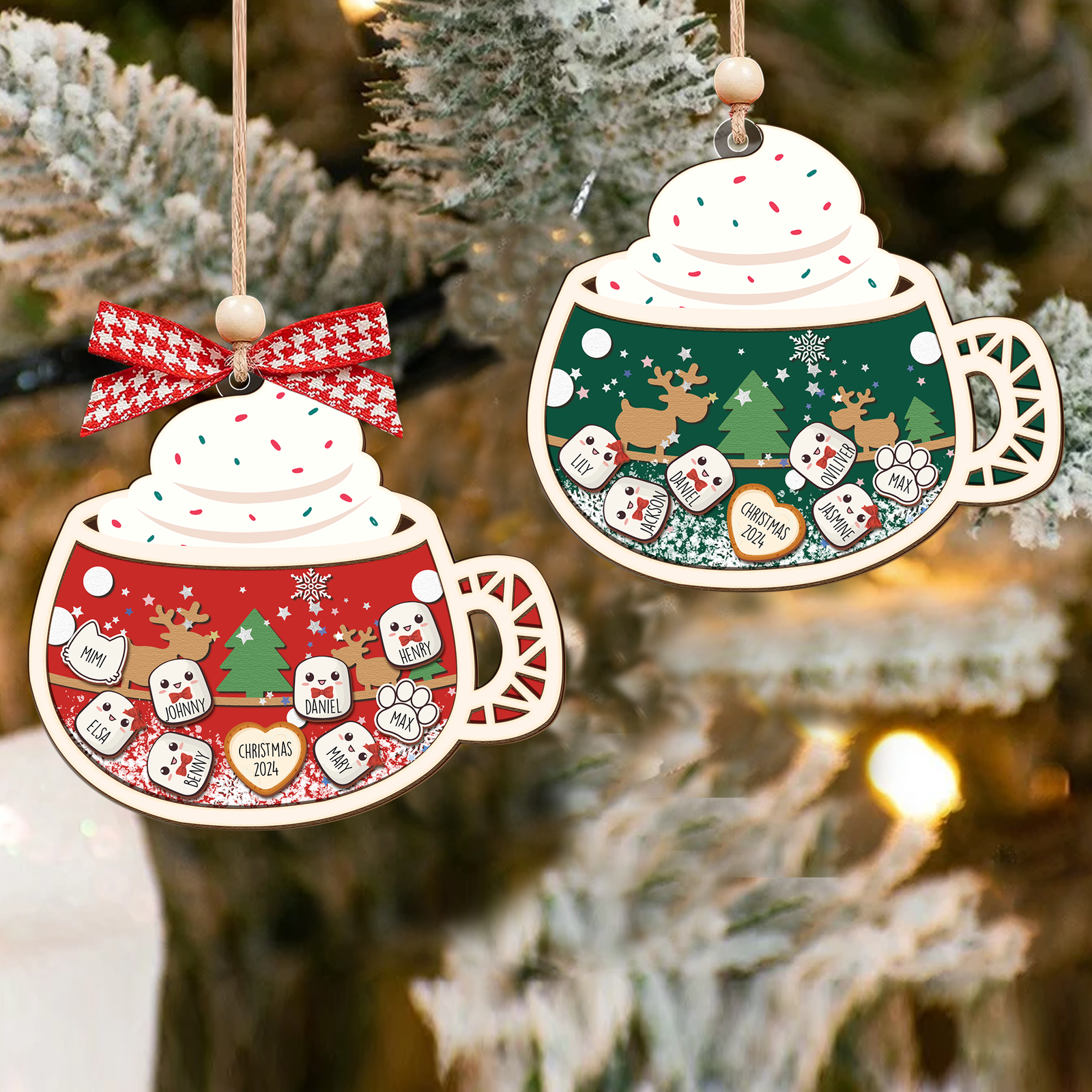 Personalized Marshmallows Family Shaker Ornament, 3-Layered Shaker Family Ornament With Pets CF939 - 19Gifts