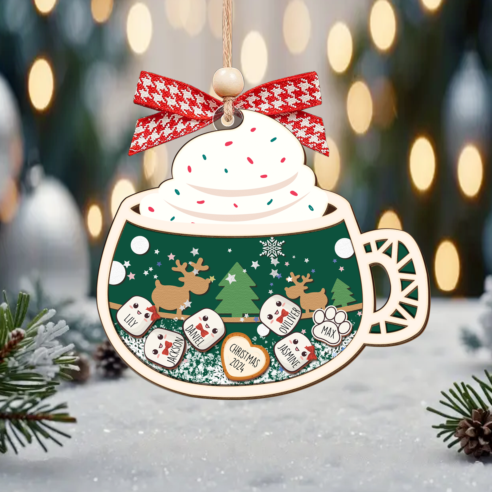 Personalized Marshmallows Family Shaker Ornament, 3-Layered Shaker Family Ornament With Pets CF939 - 19Gifts