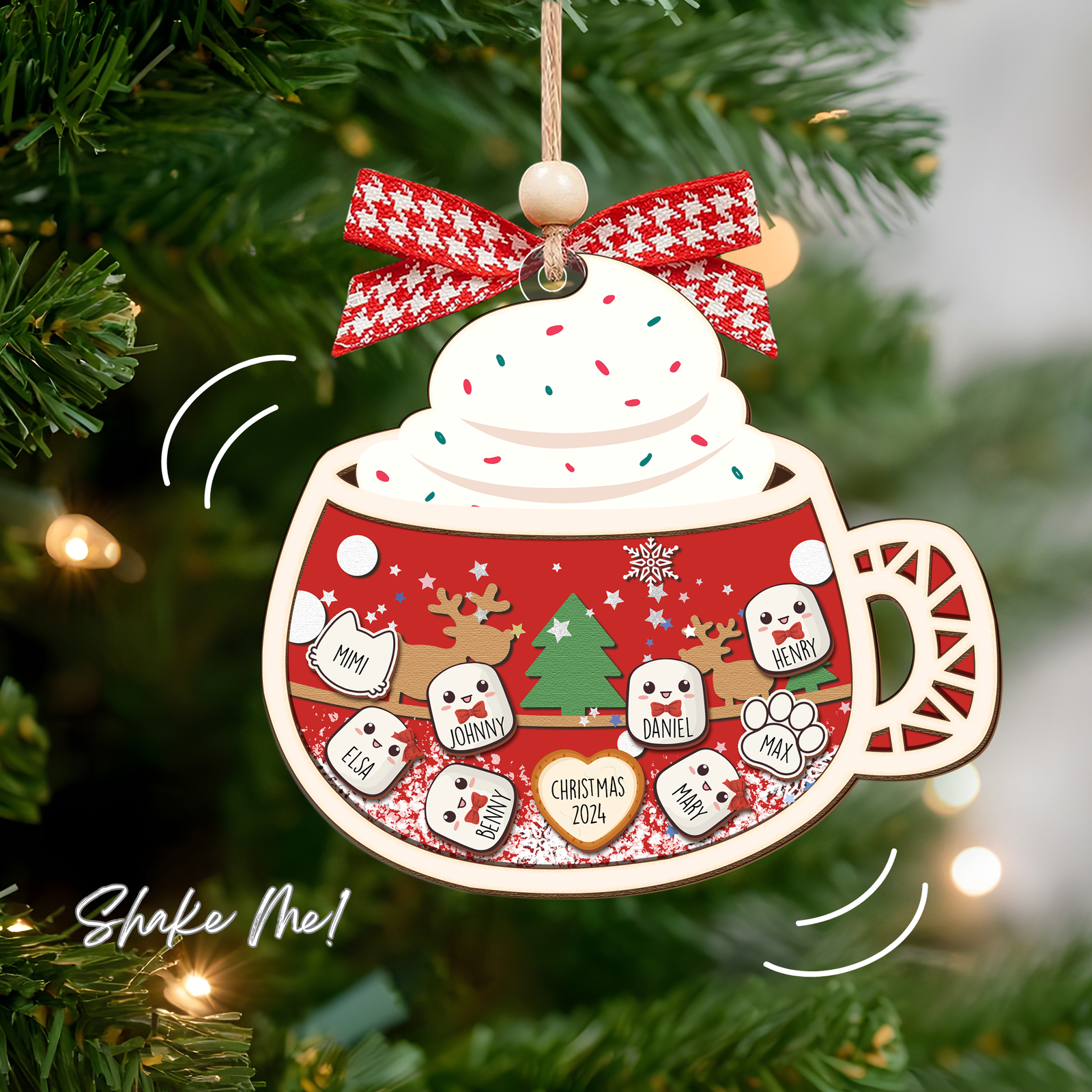 Personalized Marshmallows Family Shaker Ornament, 3-Layered Shaker Family Ornament With Pets CF939 - 19Gifts