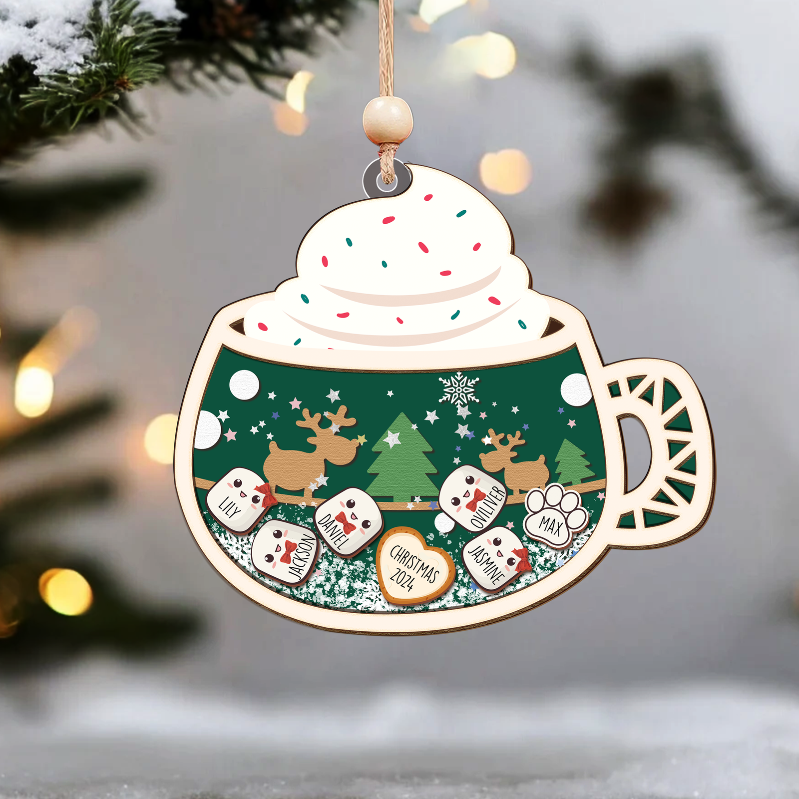 Personalized Marshmallows Family Shaker Ornament, 3-Layered Shaker Family Ornament With Pets CF939 - 19Gifts
