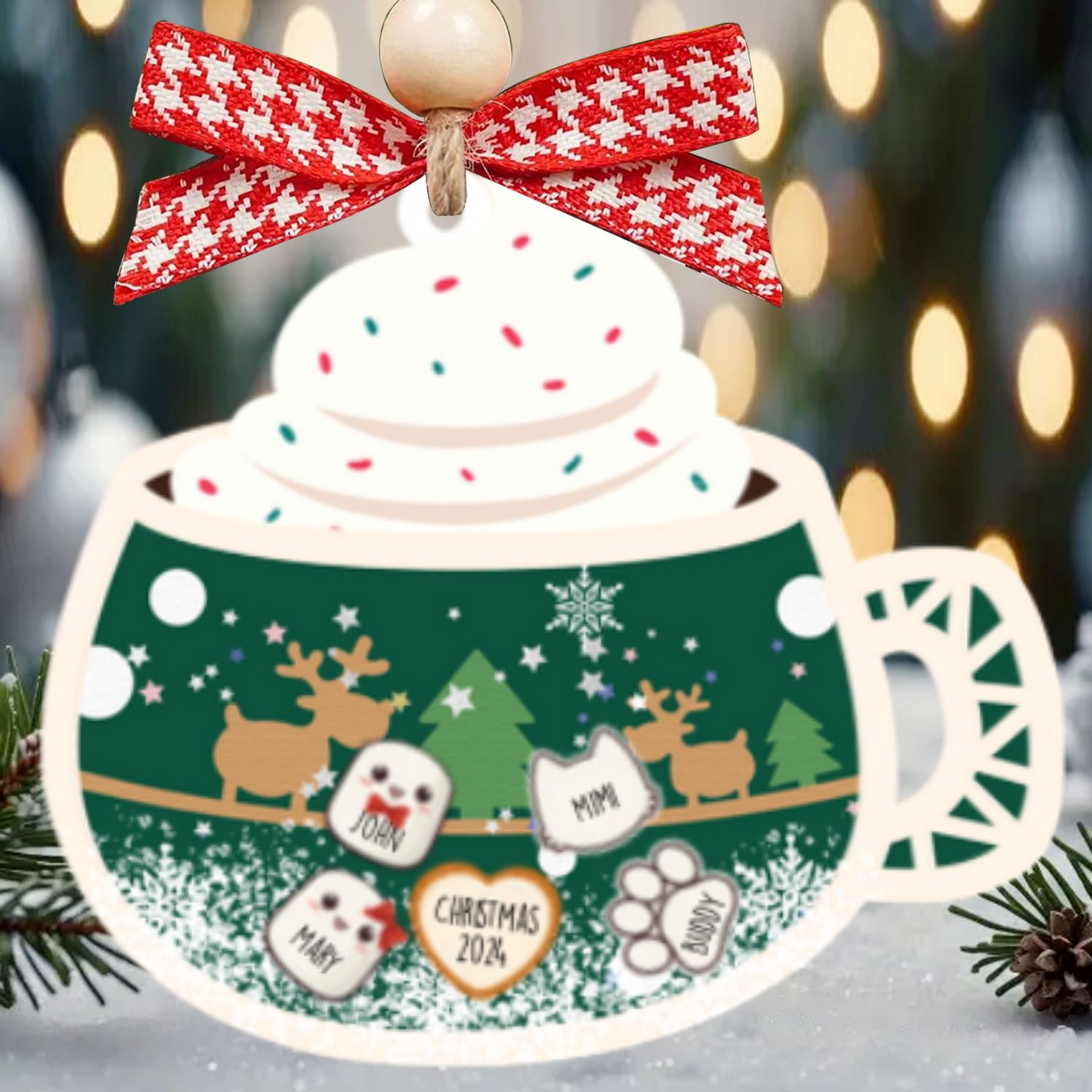 Personalized Marshmallows Family Shaker Ornament, 3-Layered Shaker Family Ornament With Pets CF939 - 19Gifts