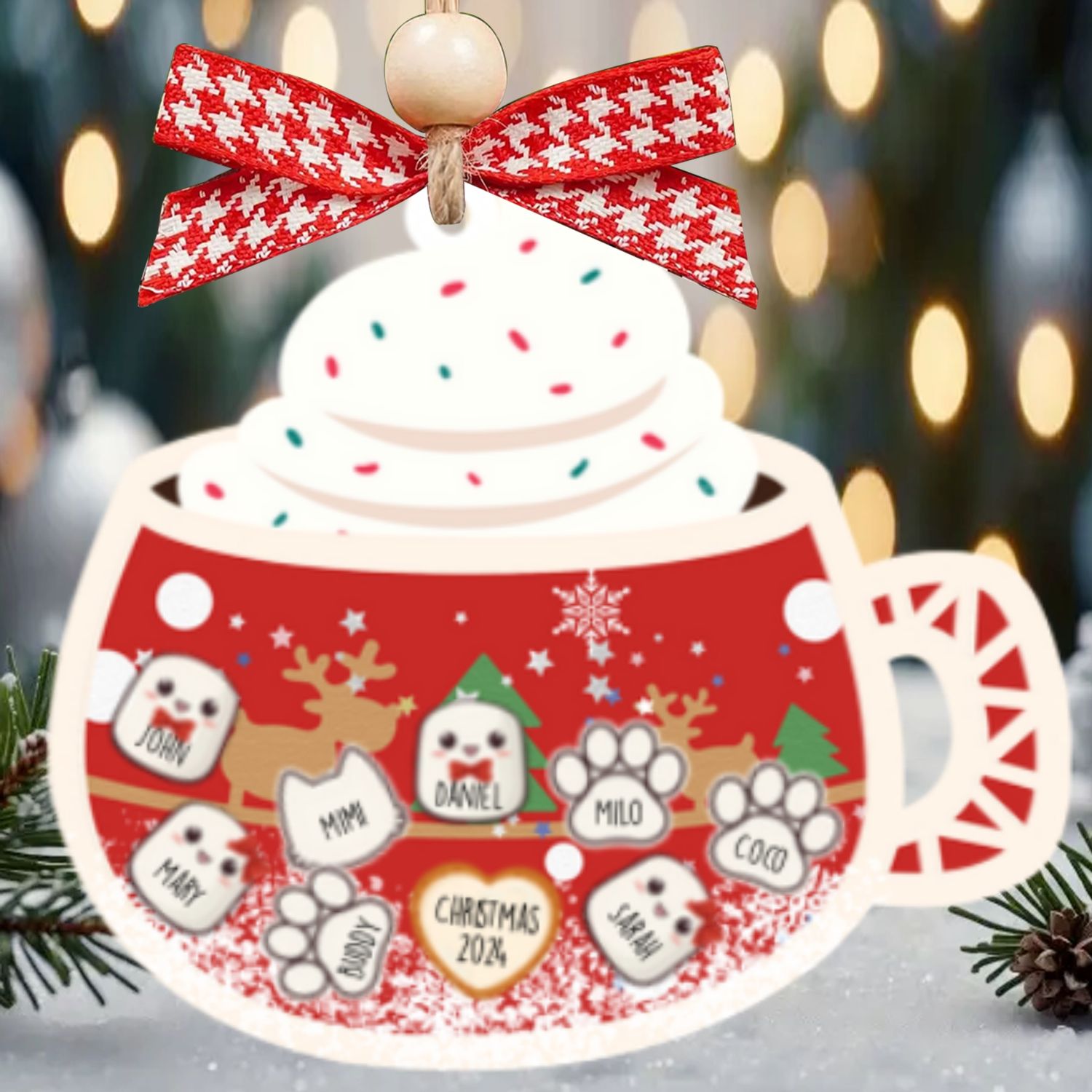 Personalized Marshmallows Family Shaker Ornament, 3-Layered Shaker Family Ornament With Pets CF939 - 19Gifts