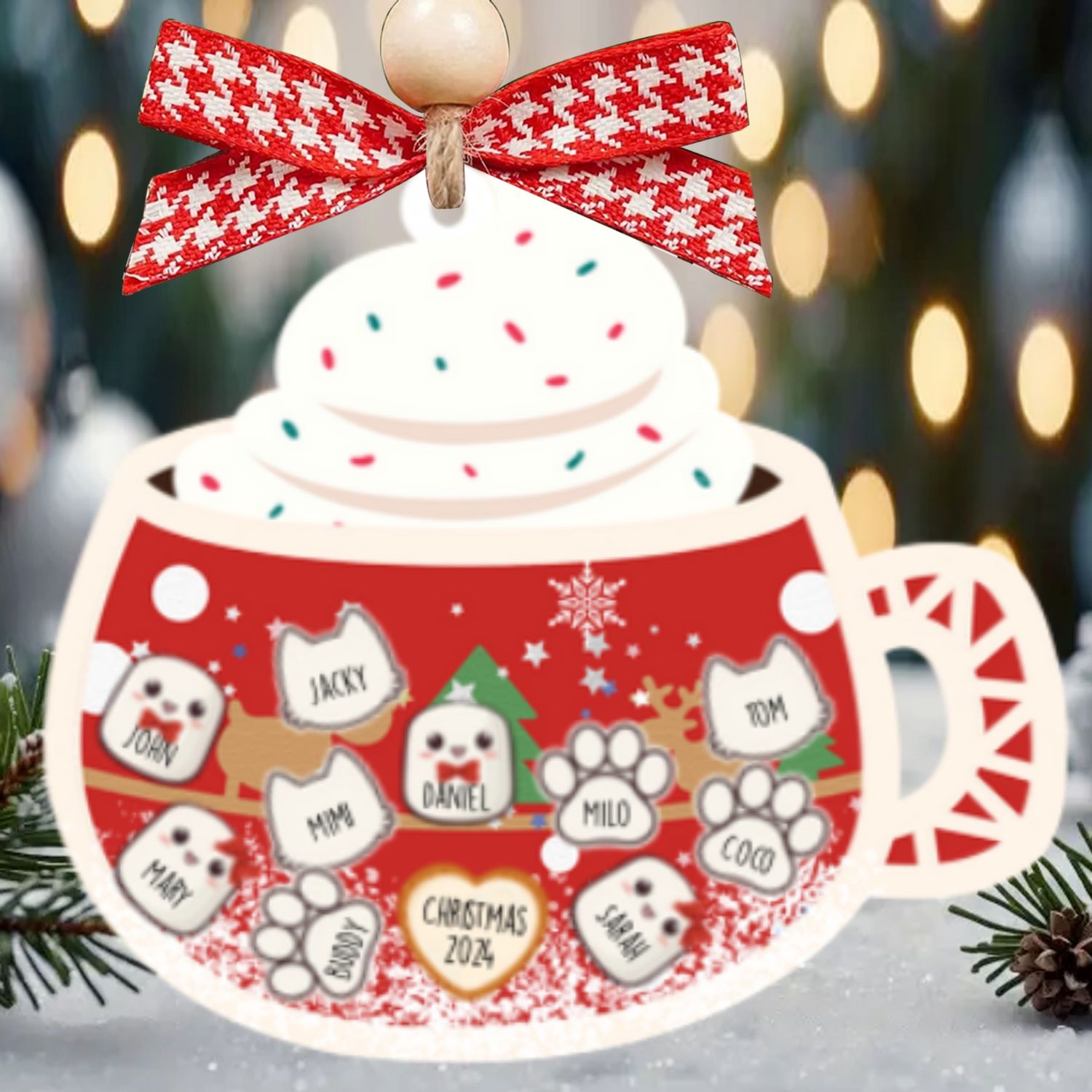 Personalized Marshmallows Family Shaker Ornament, 3-Layered Shaker Family Ornament With Pets CF939 - 19Gifts