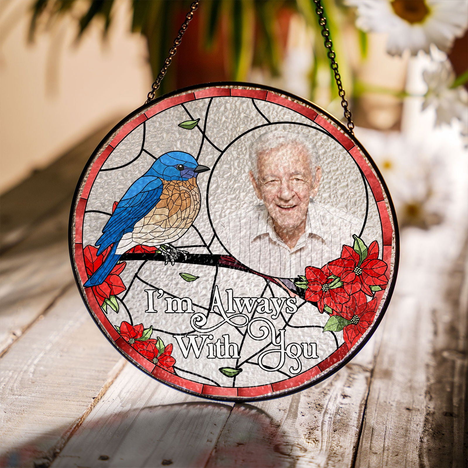 Personalized Memorial Photo Portrait Suncatcher, Custom Stained Glass Suncatcher, SC118 - 19Gifts
