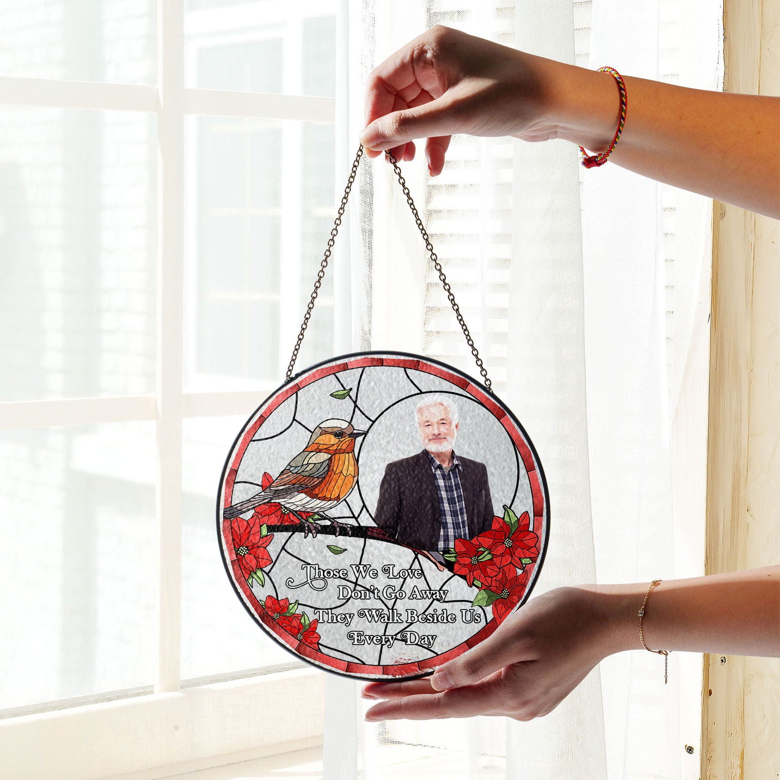 Personalized Memorial Photo Portrait Suncatcher, Custom Stained Glass Suncatcher, SC118 - 19Gifts