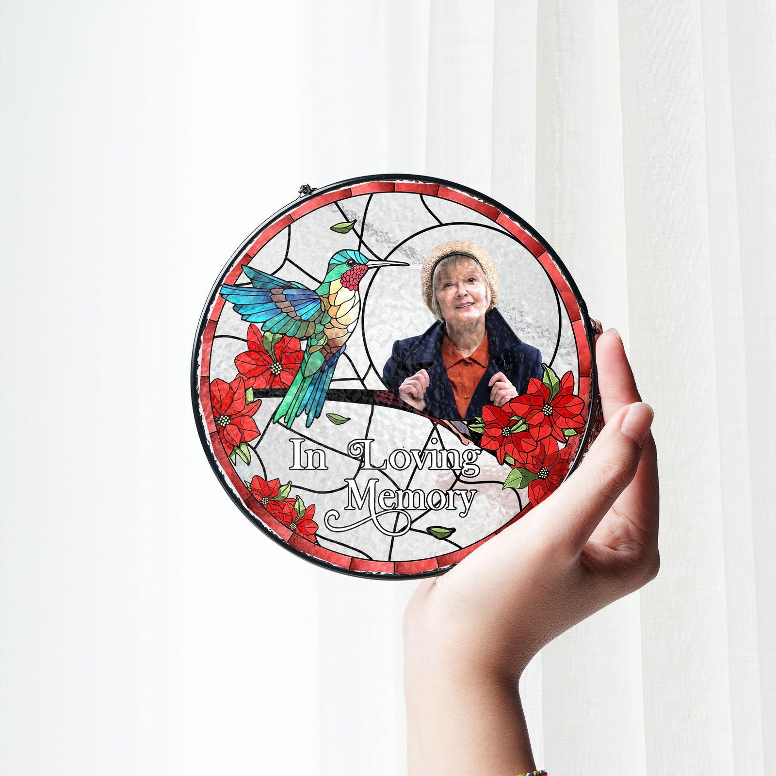 Personalized Memorial Photo Portrait Suncatcher, Custom Stained Glass Suncatcher, SC118 - 19Gifts