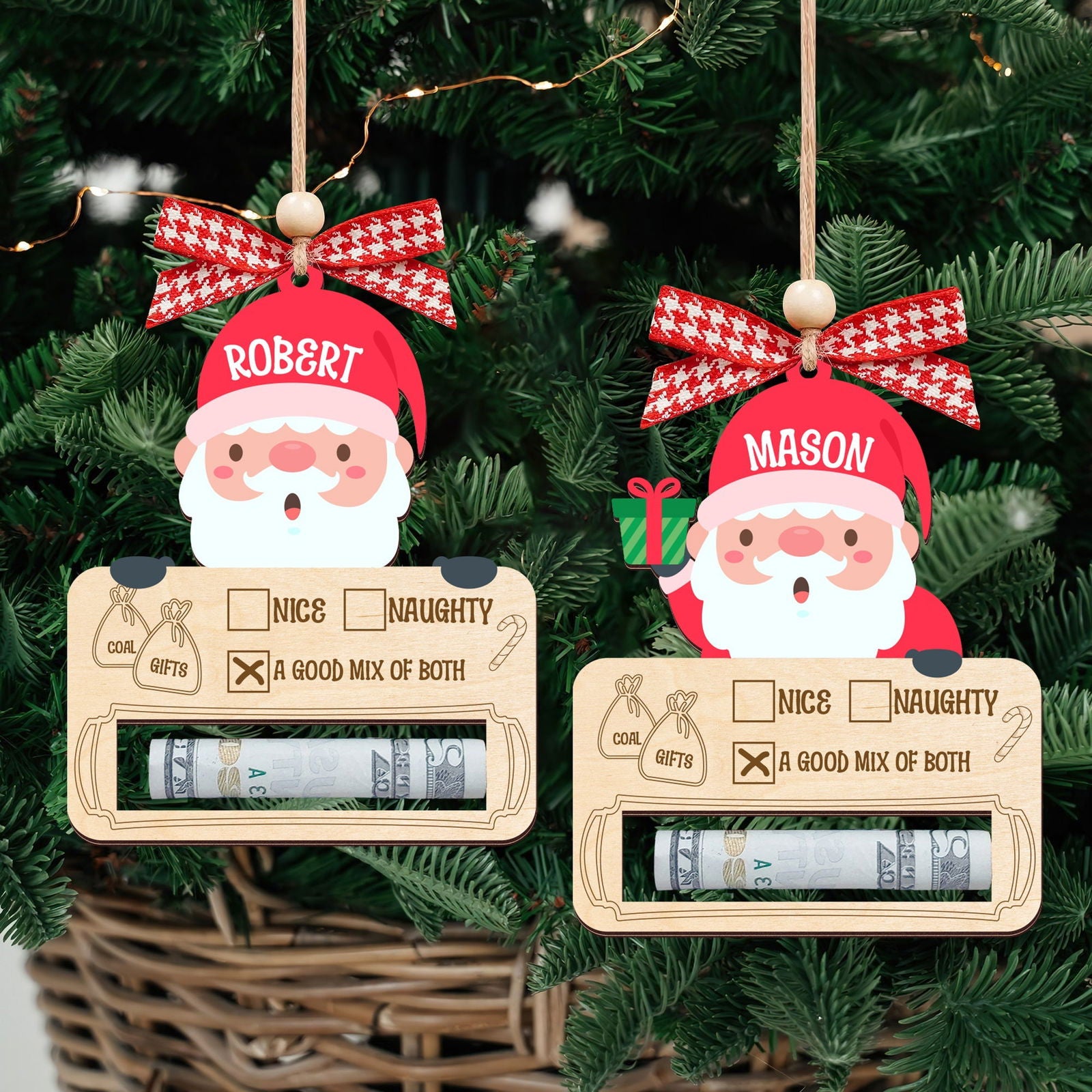 Personalized Money Holder Ornament With Name, Cute Christmas Wooden Cutout Ornament MH40 - 19Gifts