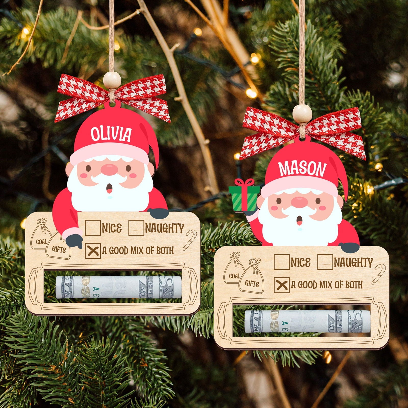 Personalized Money Holder Ornament With Name, Cute Christmas Wooden Cutout Ornament MH40 - 19Gifts