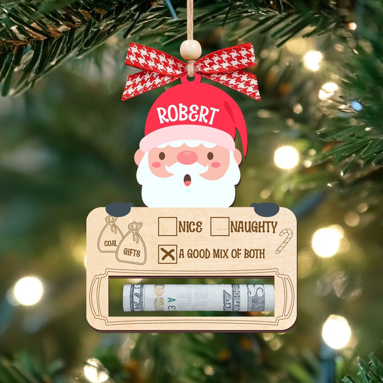 Personalized Money Holder Ornament With Name, Cute Christmas Wooden Cutout Ornament MH40 - 19Gifts