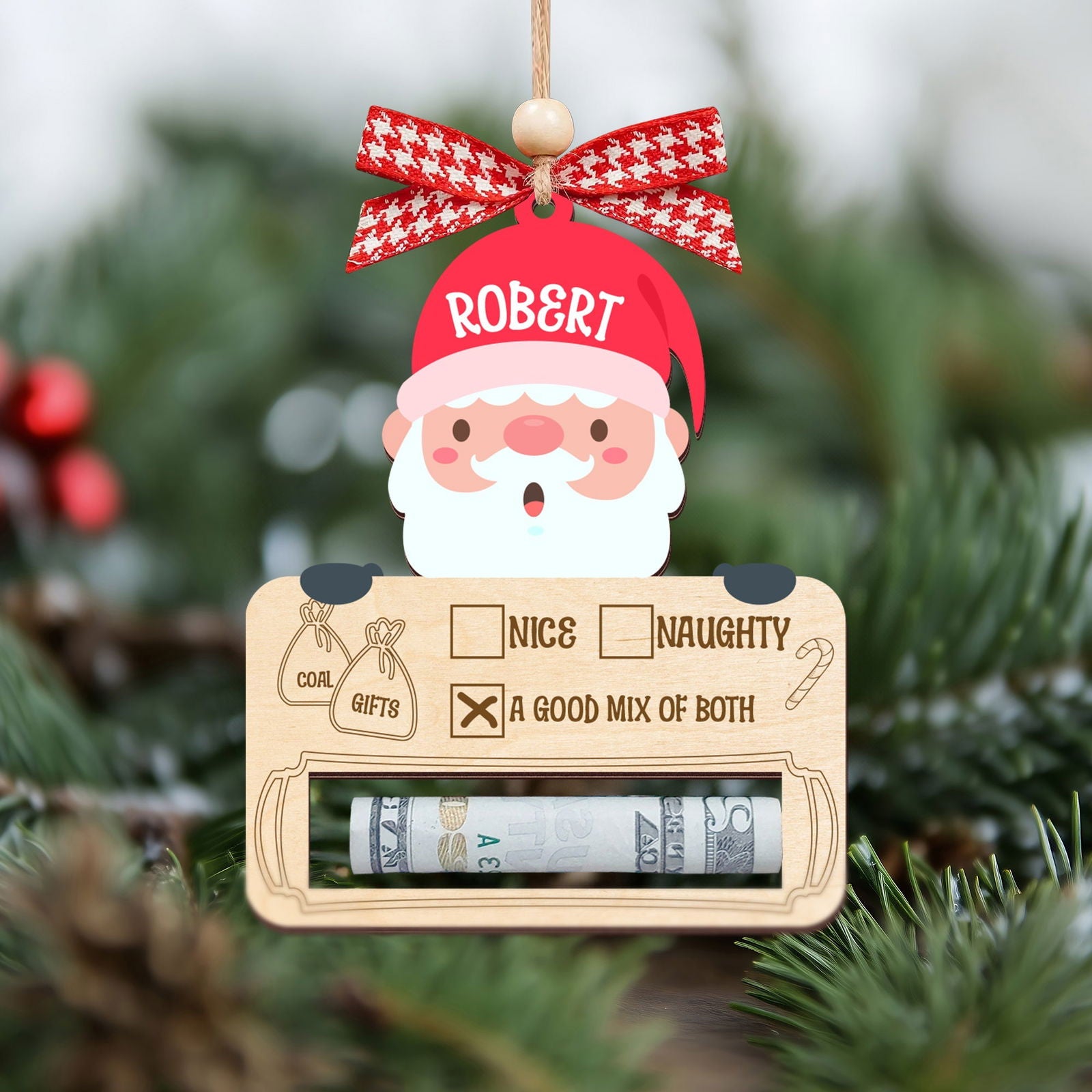 Personalized Money Holder Ornament With Name, Cute Christmas Wooden Cutout Ornament MH40 - 19Gifts