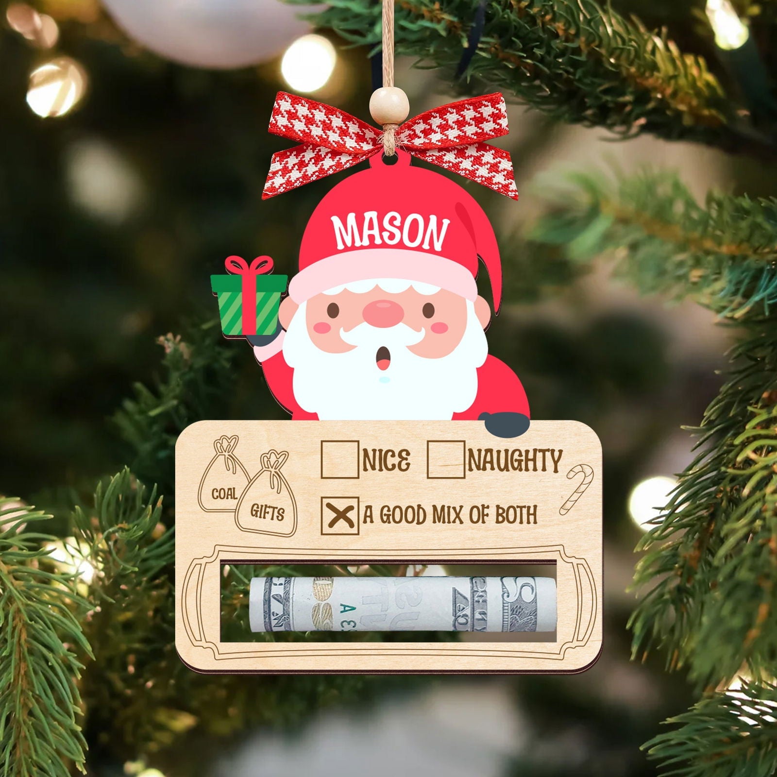 Personalized Money Holder Ornament With Name, Cute Christmas Wooden Cutout Ornament MH40 - 19Gifts