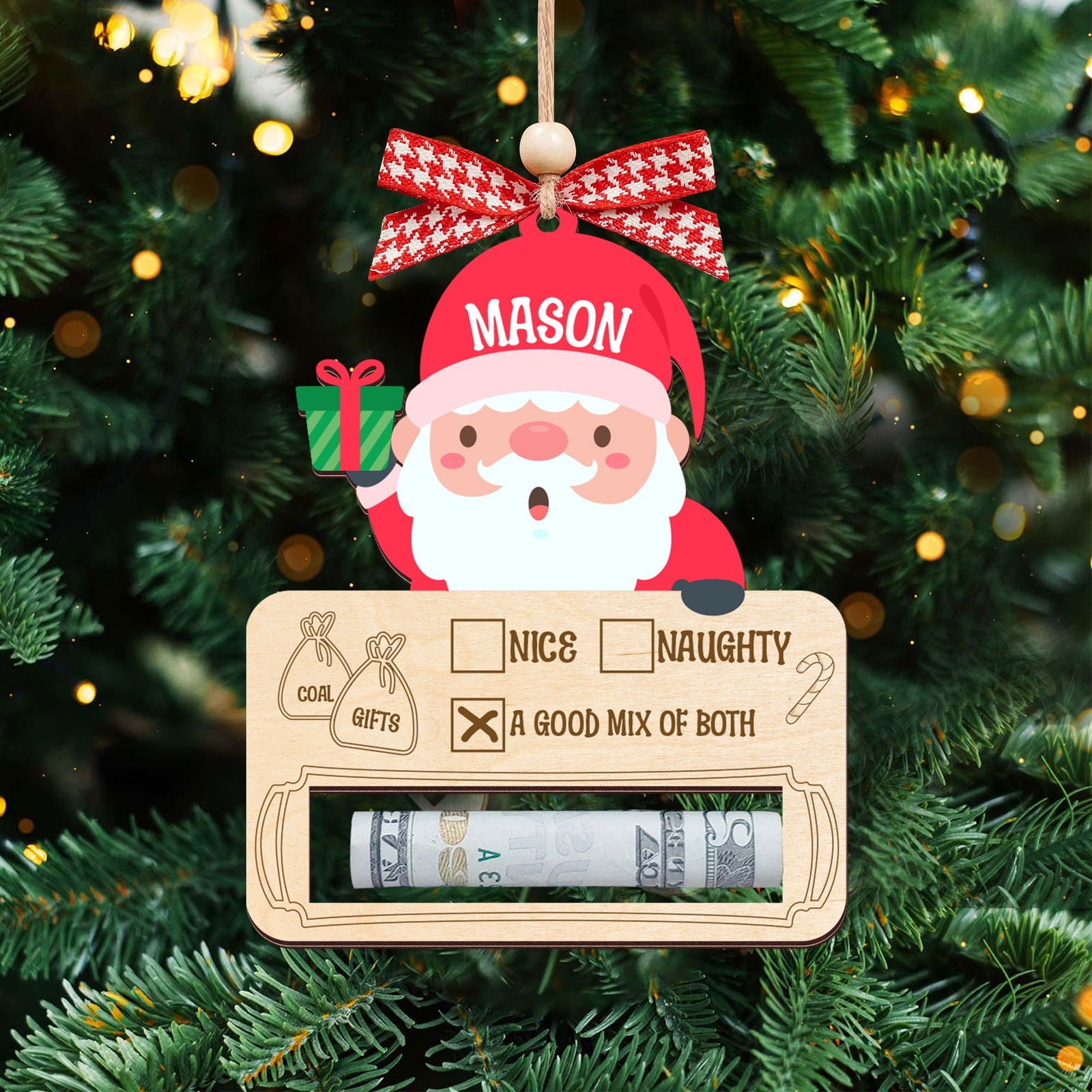 Personalized Money Holder Ornament With Name, Cute Christmas Wooden Cutout Ornament MH40 - 19Gifts