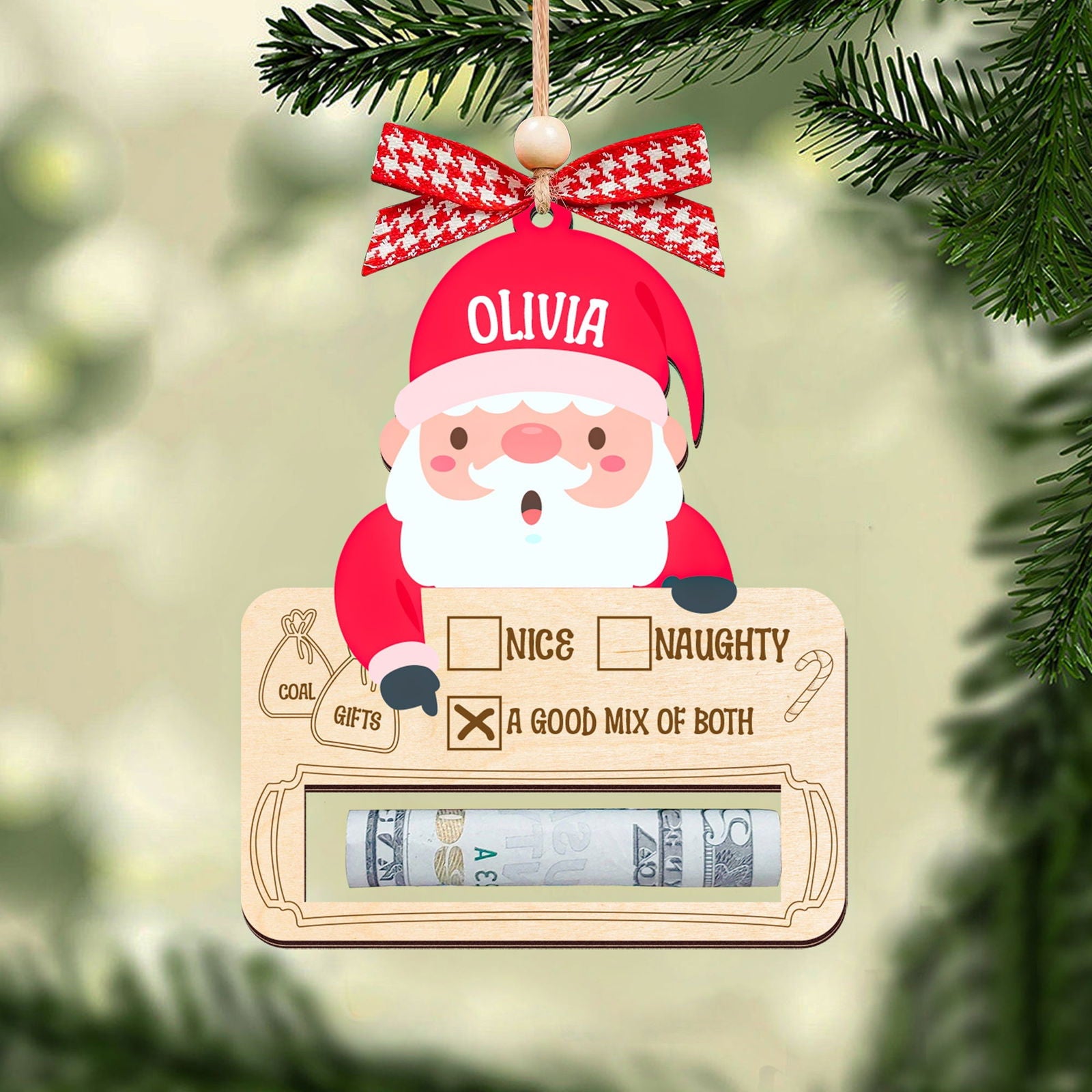 Personalized Money Holder Ornament With Name, Cute Christmas Wooden Cutout Ornament MH40 - 19Gifts