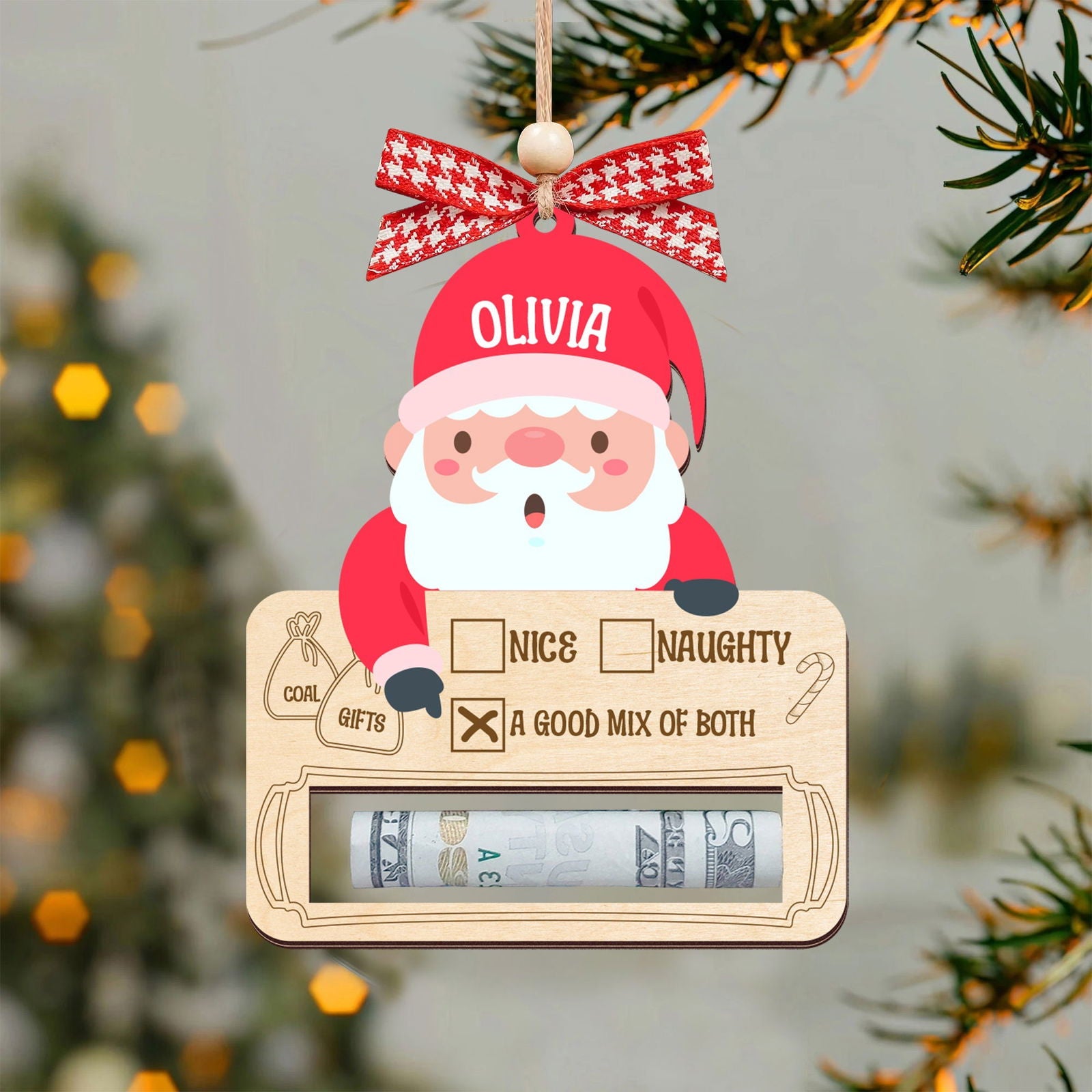 Personalized Money Holder Ornament With Name, Cute Christmas Wooden Cutout Ornament MH40 - 19Gifts