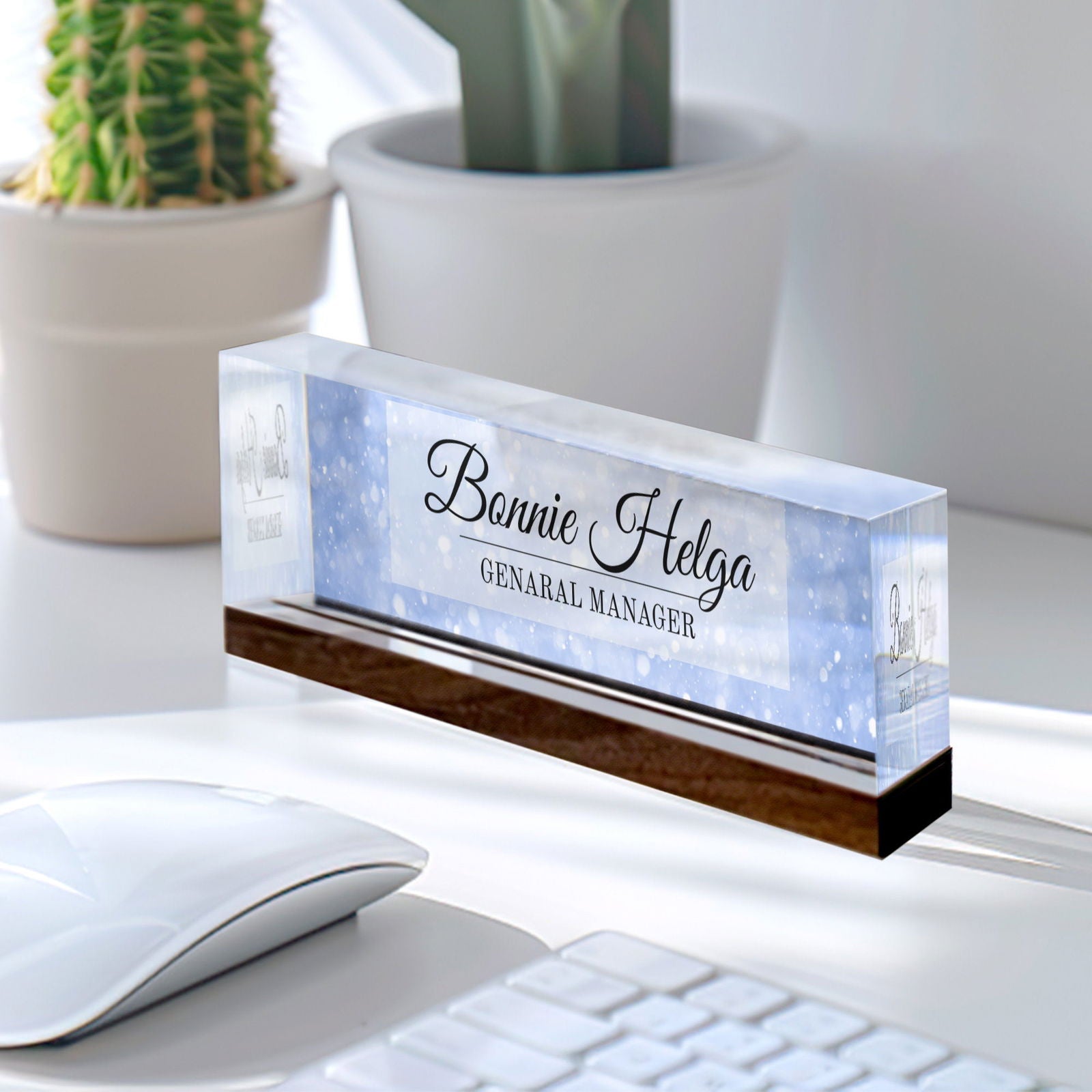 Personalized Office Desk Name Plate | Flowers Designs On Clear Acrylic Glass | Office Desk Decor TD86-26 - 19Gifts