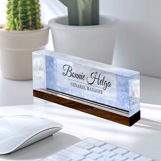 Personalized Office Desk Name Plate | Flowers Designs On Clear Acrylic Glass | Office Desk Decor TD86-26 - 19Gifts