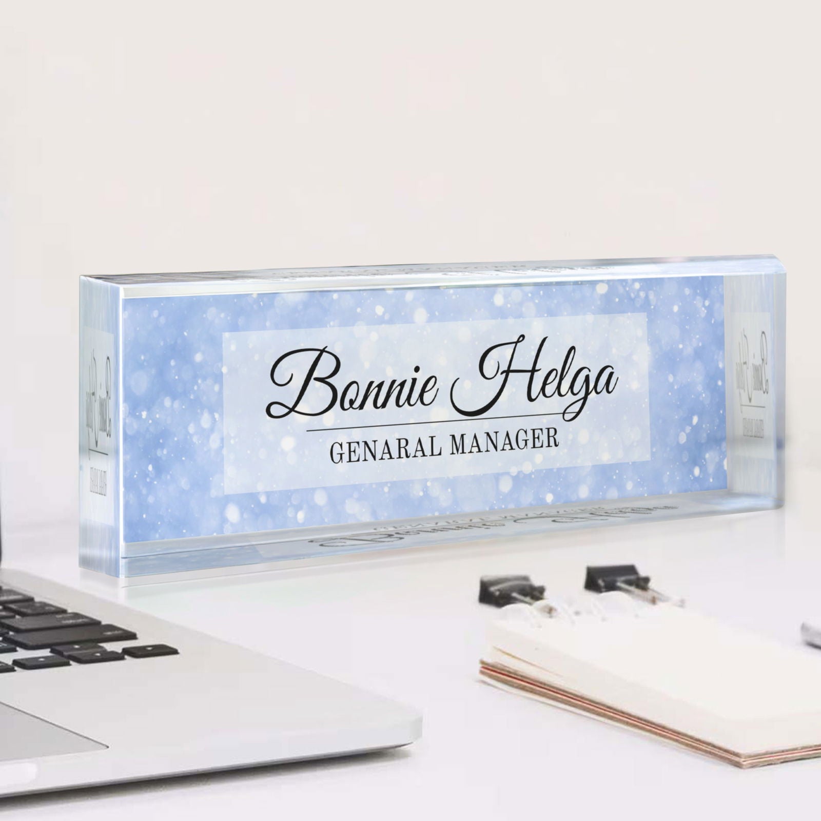 Personalized Office Desk Name Plate | Flowers Designs On Clear Acrylic Glass | Office Desk Decor TD86-26 - 19Gifts