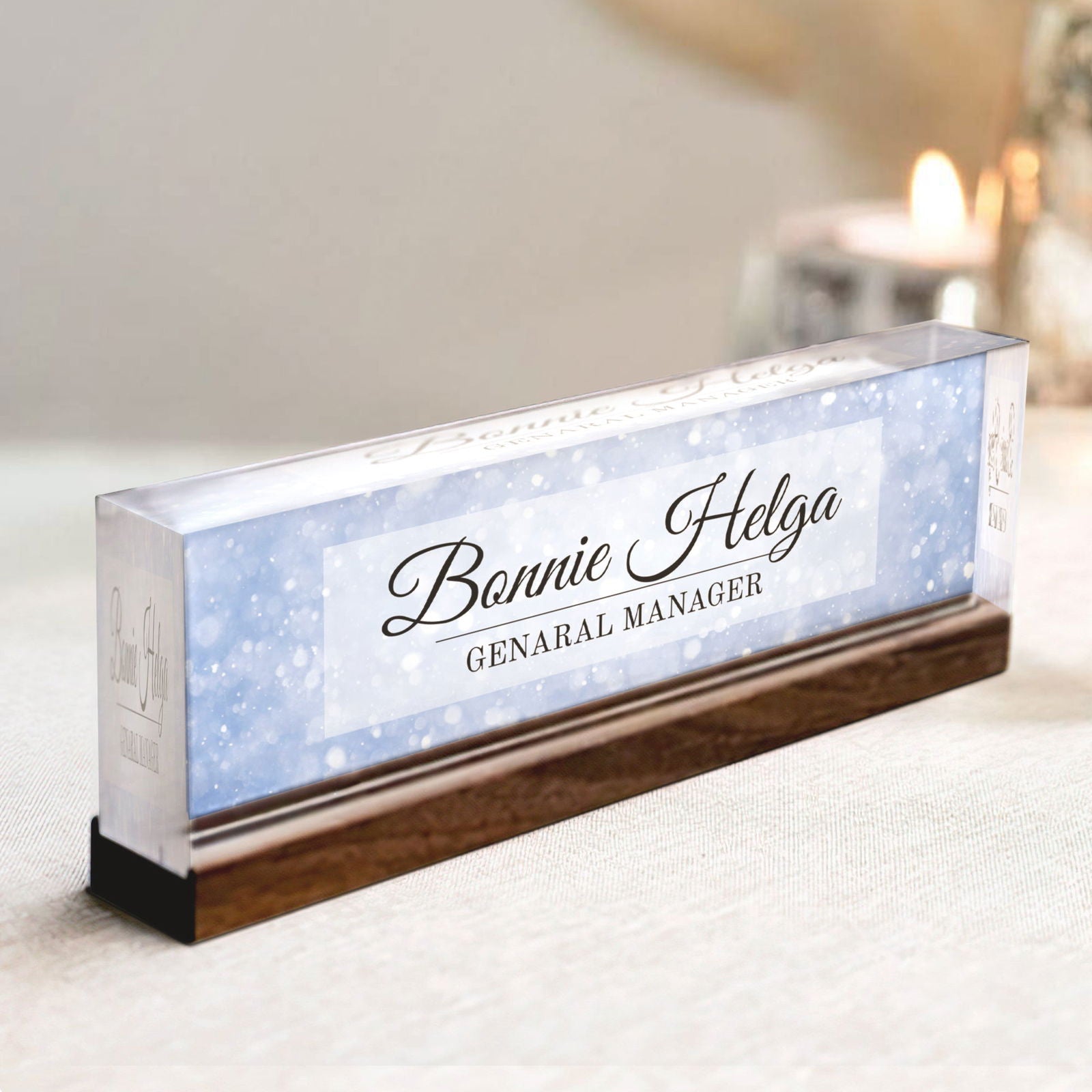 Personalized Office Desk Name Plate | Flowers Designs On Clear Acrylic Glass | Office Desk Decor TD86-26 - 19Gifts