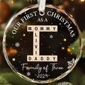 Personalized Our First Christmas As A Family Of Three Glass Ornament 2024, Family Of Three  Crossword Puzzle Art Ornament, New Parents Gift GX04-86 - 19Gifts