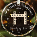 Personalized Our First Christmas As A Family Of Three Glass Ornament 2024, Family Of Three  Crossword Puzzle Art Ornament, New Parents Gift GX04-86 - 19Gifts