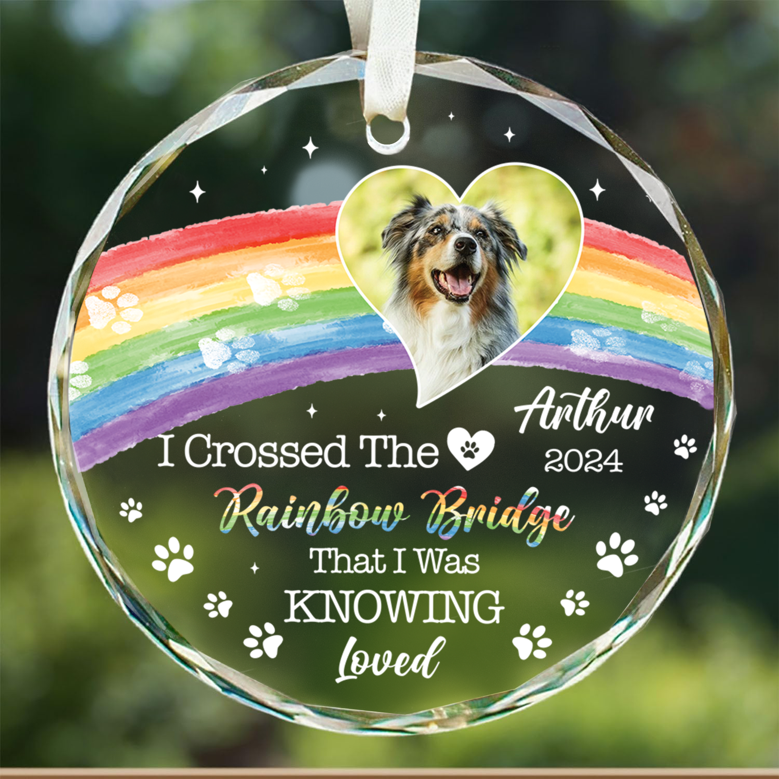 Personalized Pet Memorial Circle Glass Ornament - I Crossed The Rainbow Bridge Memorial Gift GX04 Style 13 - 19Gifts