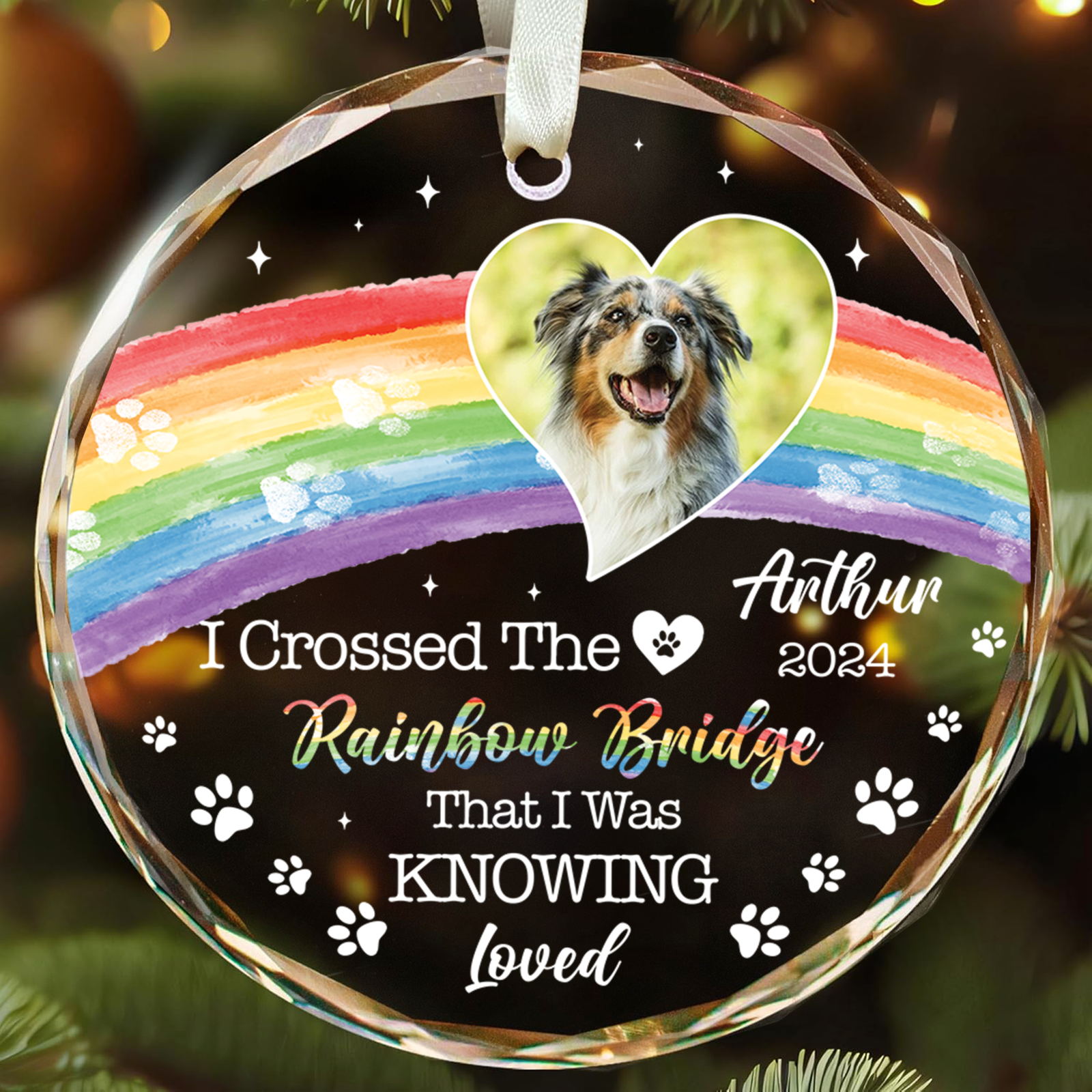 Personalized Pet Memorial Circle Glass Ornament - I Crossed The Rainbow Bridge Memorial Gift GX04 Style 13 - 19Gifts