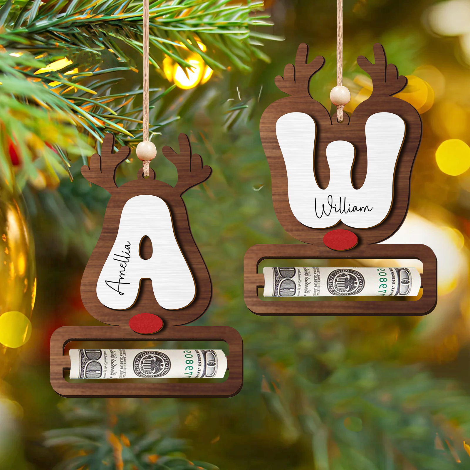 Personalized Reindeer Alphabet Christmas Money Holder, Christmas Reindeer Letter Ornament MH46 - 19Gifts
