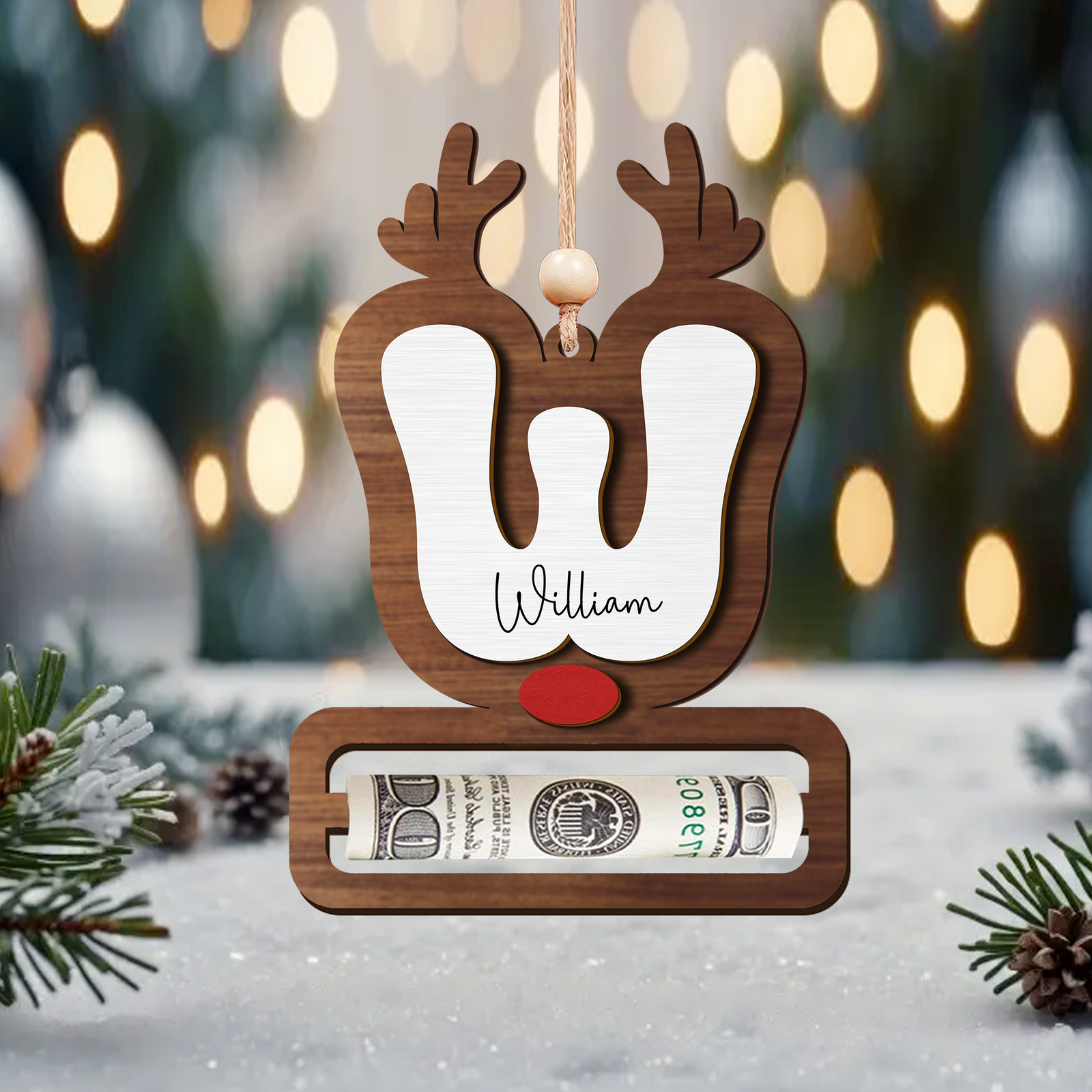 Personalized Reindeer Alphabet Christmas Money Holder, Christmas Reindeer Letter Ornament MH46 - 19Gifts