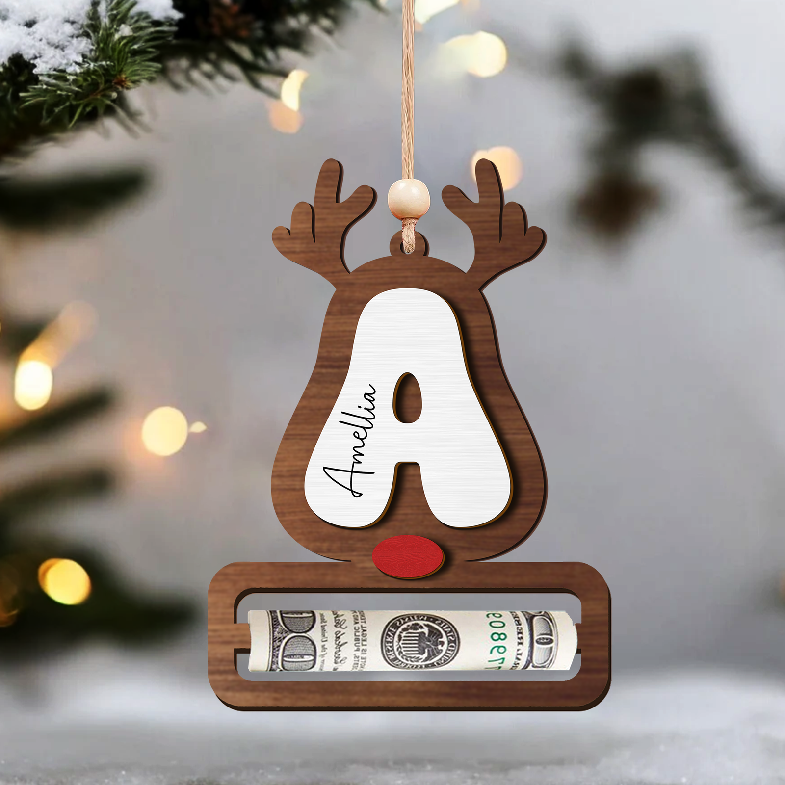 Personalized Reindeer Alphabet Christmas Money Holder, Christmas Reindeer Letter Ornament MH46 - 19Gifts