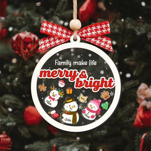 Personalized Shaker Snowman Christmas Ornaments for Family Members, Pet Dog Cat CF147 - 19Gifts