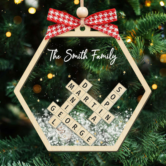 Personalized Shaking Family Crossword Ornament, 3-Layer Scrabble Christmas Ornament - 19Gifts