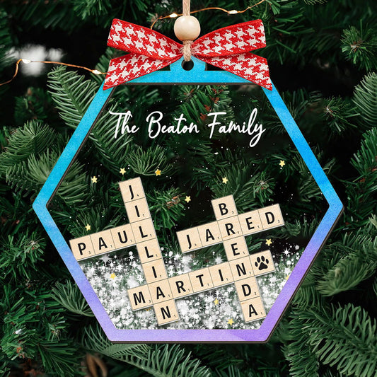 Personalized Shaking Family Crossword Ornament, 3-Layer Scrabble Christmas Ornament - 19Gifts