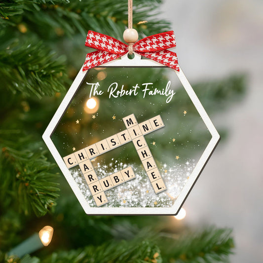 Personalized Shaking Family Crossword Ornament, 3 Layered Christmas Puzzle Ornament, Family Ornament | 19Gifts CF593 - 19Gifts