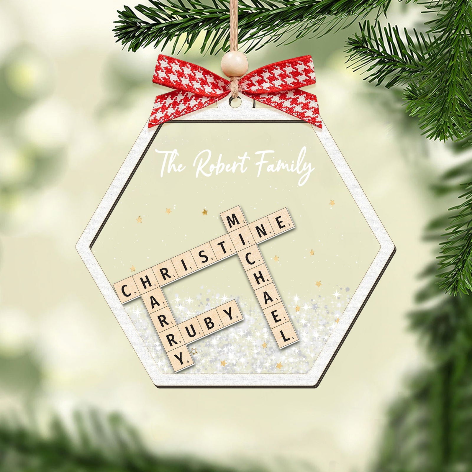 Personalized Shaking Family Crossword Ornament, 3 Layered Christmas Puzzle Ornament, Family Ornament | 19Gifts CF593 - 19Gifts
