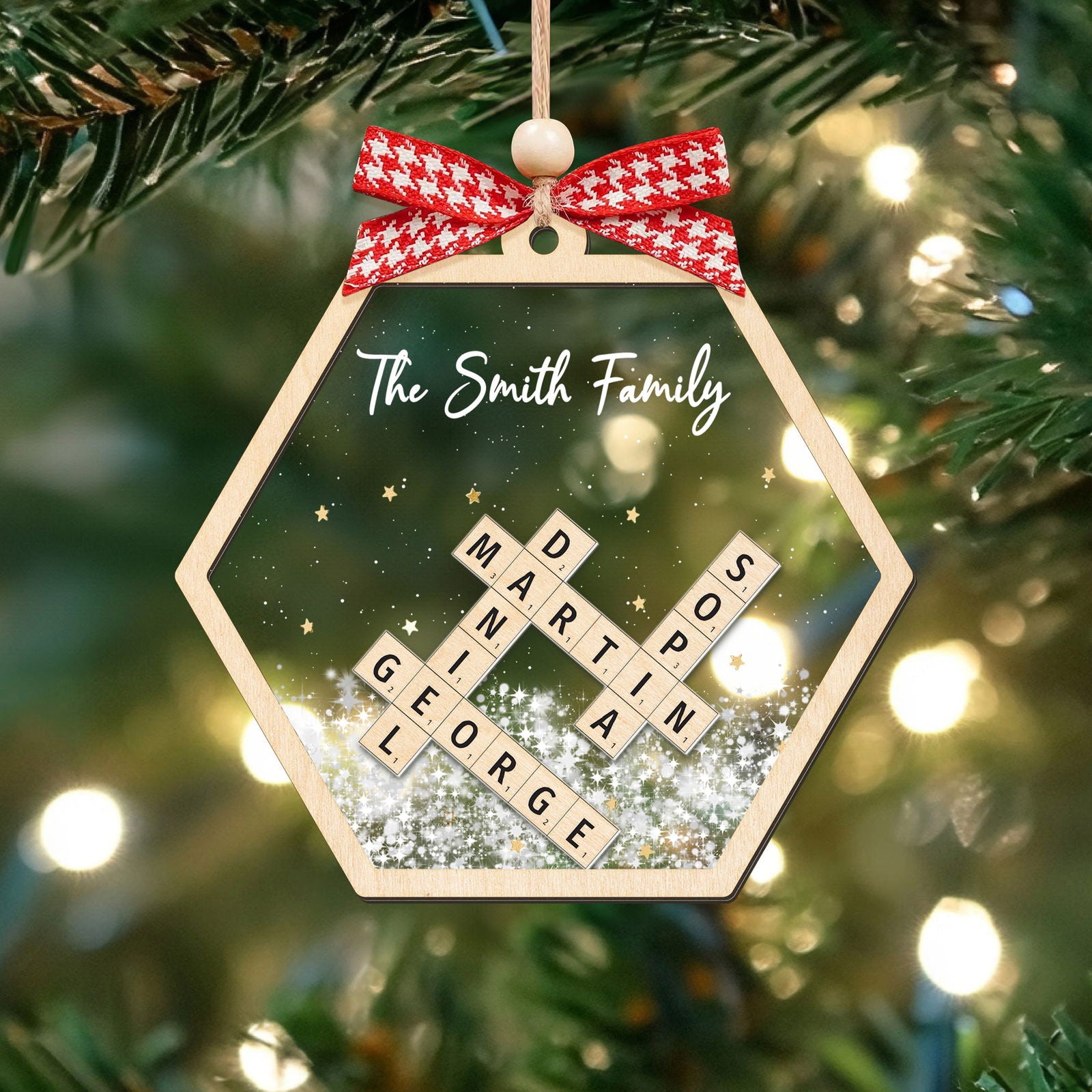 Personalized Shaking Family Crossword Ornament, 3 Layered Christmas Puzzle Ornament, Family Ornament | 19Gifts CF593 - 19Gifts