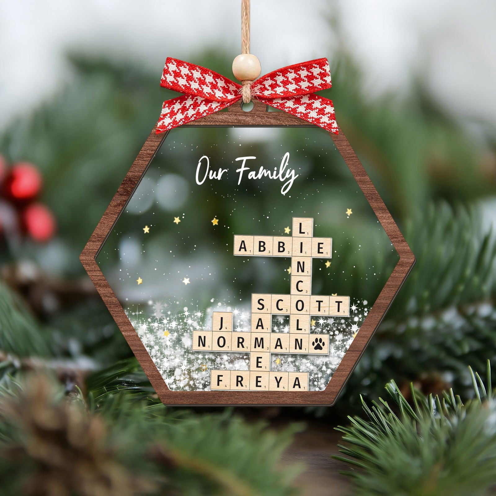 Personalized Shaking Family Crossword Ornament, 3 Layered Christmas Puzzle Ornament, Family Ornament | 19Gifts CF593 - 19Gifts