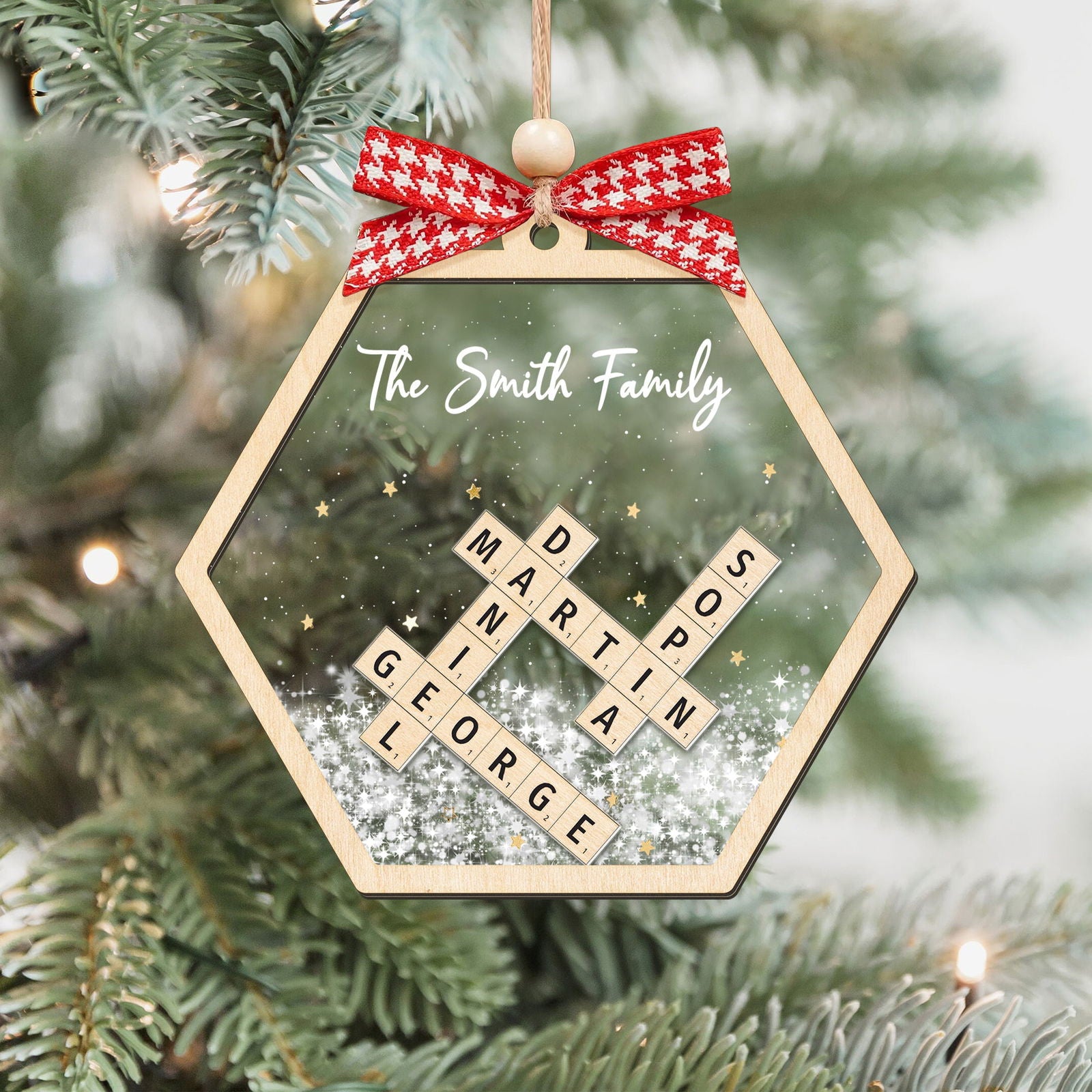 Personalized Shaking Family Crossword Ornament, 3 Layered Christmas Puzzle Ornament, Family Ornament | 19Gifts CF593 - 19Gifts