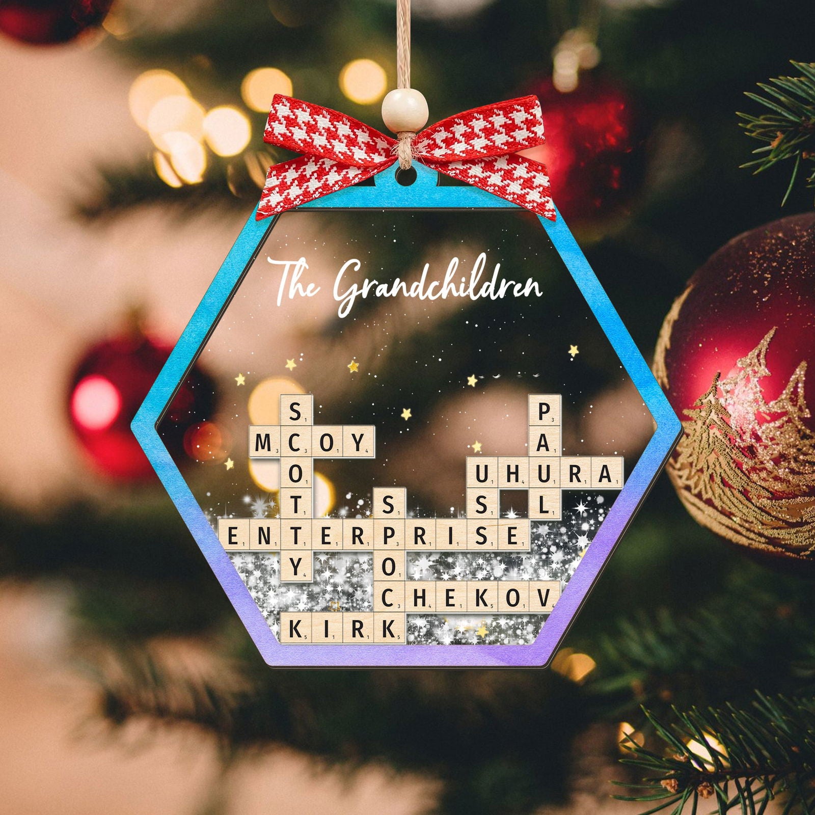 Personalized Shaking Family Crossword Ornament, 3 Layered Christmas Puzzle Ornament, Family Ornament | 19Gifts CF593 - 19Gifts