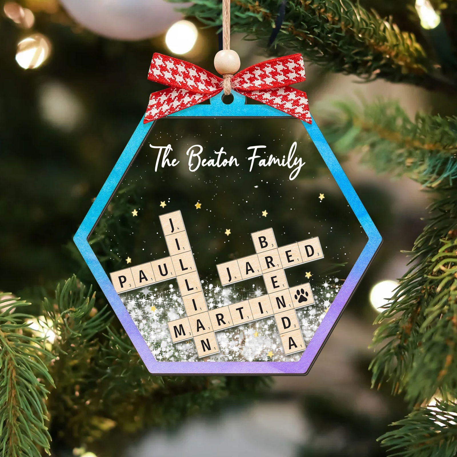 Personalized Shaking Family Crossword Ornament, 3 Layered Christmas Puzzle Ornament, Family Ornament | 19Gifts CF593 - 19Gifts