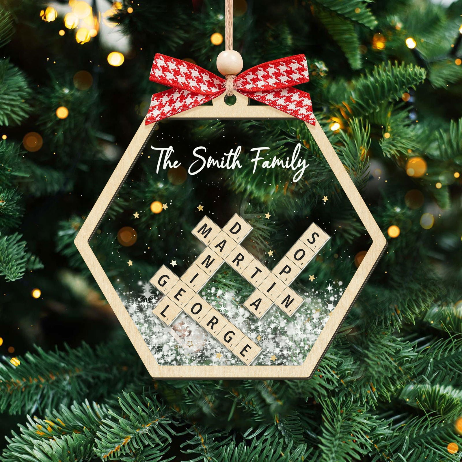 Personalized Shaking Family Crossword Ornament, 3 Layered Christmas Puzzle Ornament, Family Ornament | 19Gifts CF593 - 19Gifts