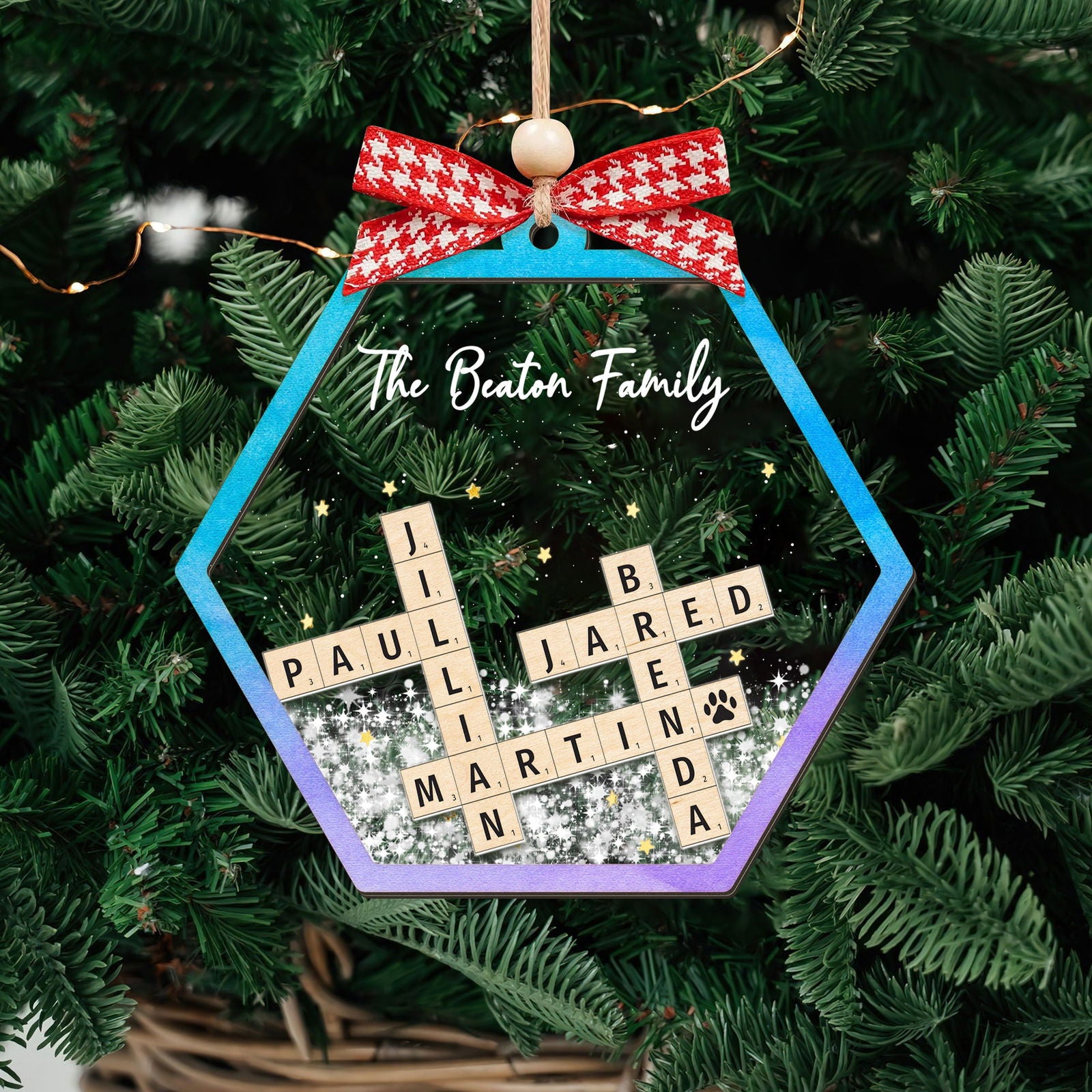 Personalized Shaking Family Crossword Ornament, 3 Layered Christmas Puzzle Ornament, Family Ornament | 19Gifts CF593 - 19Gifts