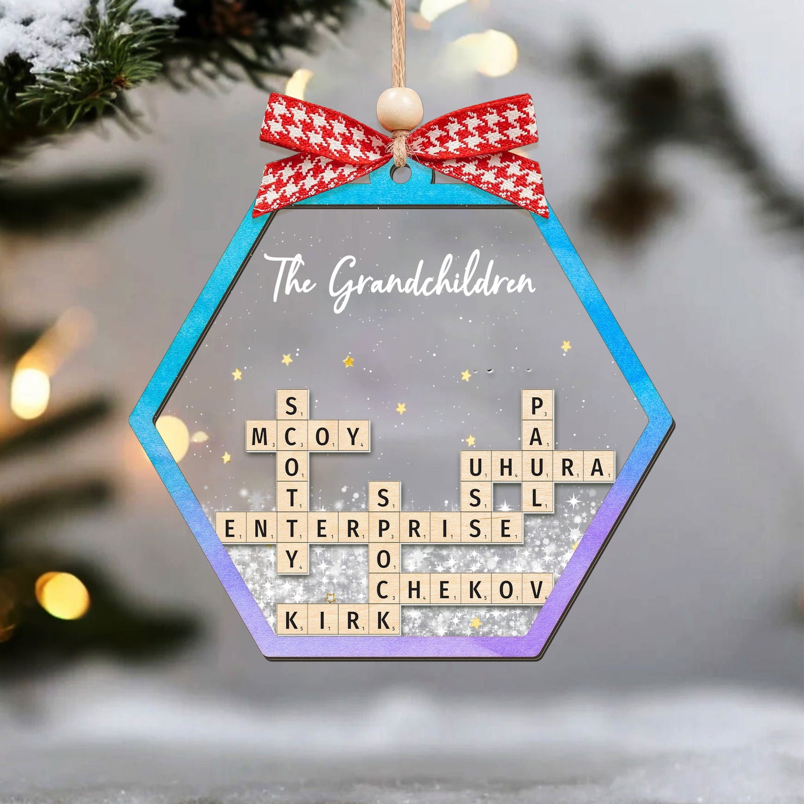 Personalized Shaking Family Crossword Ornament, 3 Layered Christmas Puzzle Ornament, Family Ornament | 19Gifts CF593 - 19Gifts